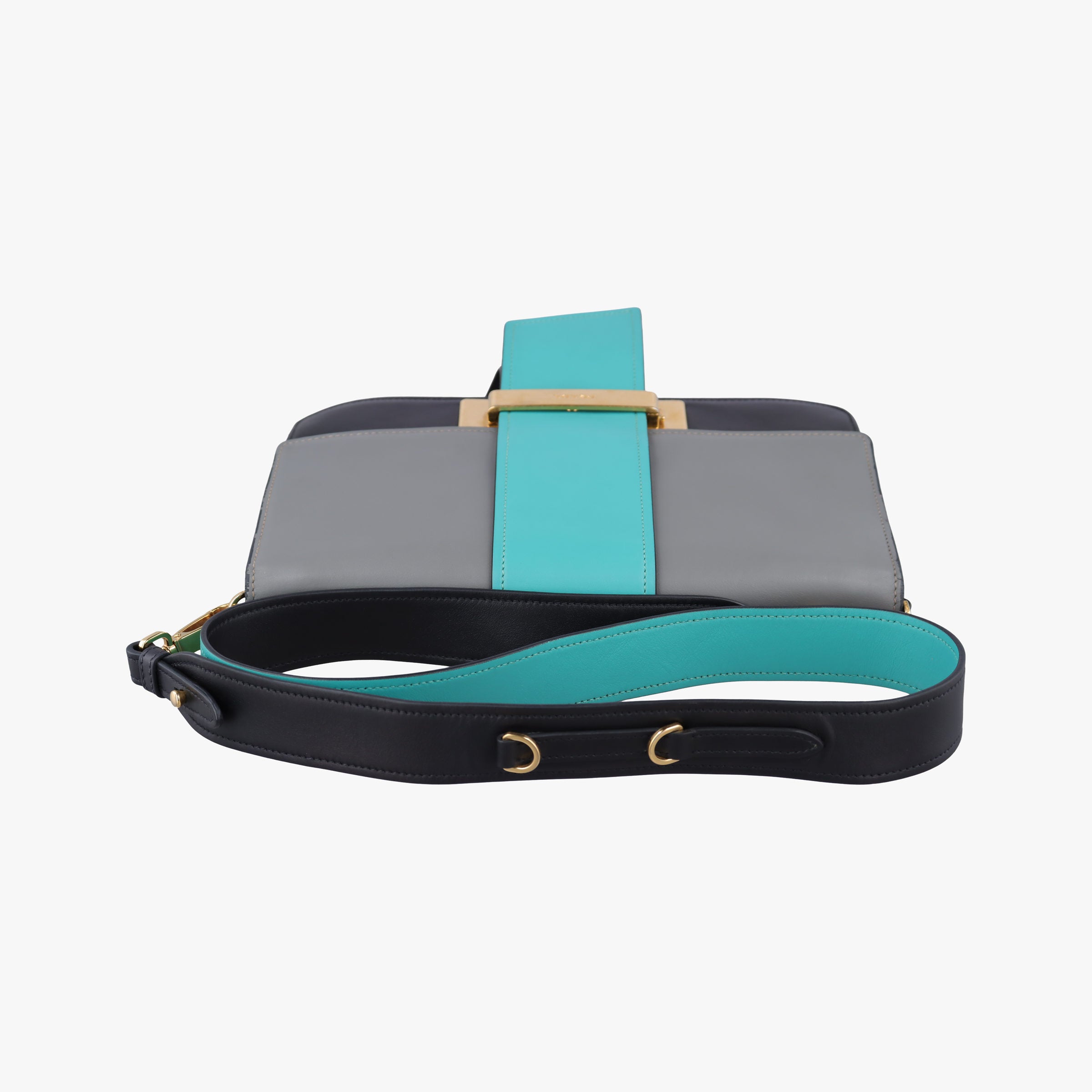 Pre-owned Prada Plex Ribbon black×green×grey Leather 1BD067 shoulderbag | stylenewstar