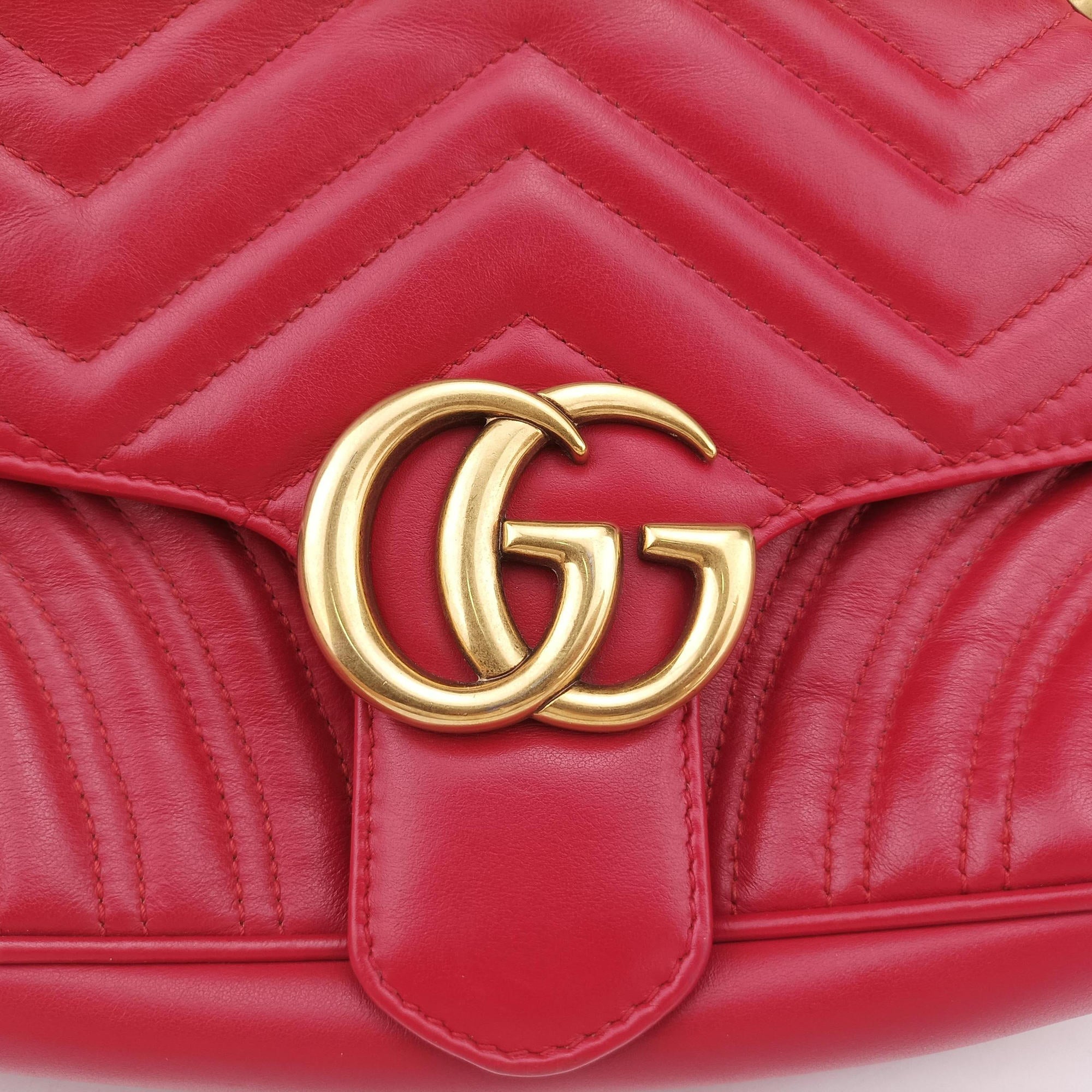 Secondhand Gucci GG Marmont Red Leather 443497 shoulderbag | stylenewstar