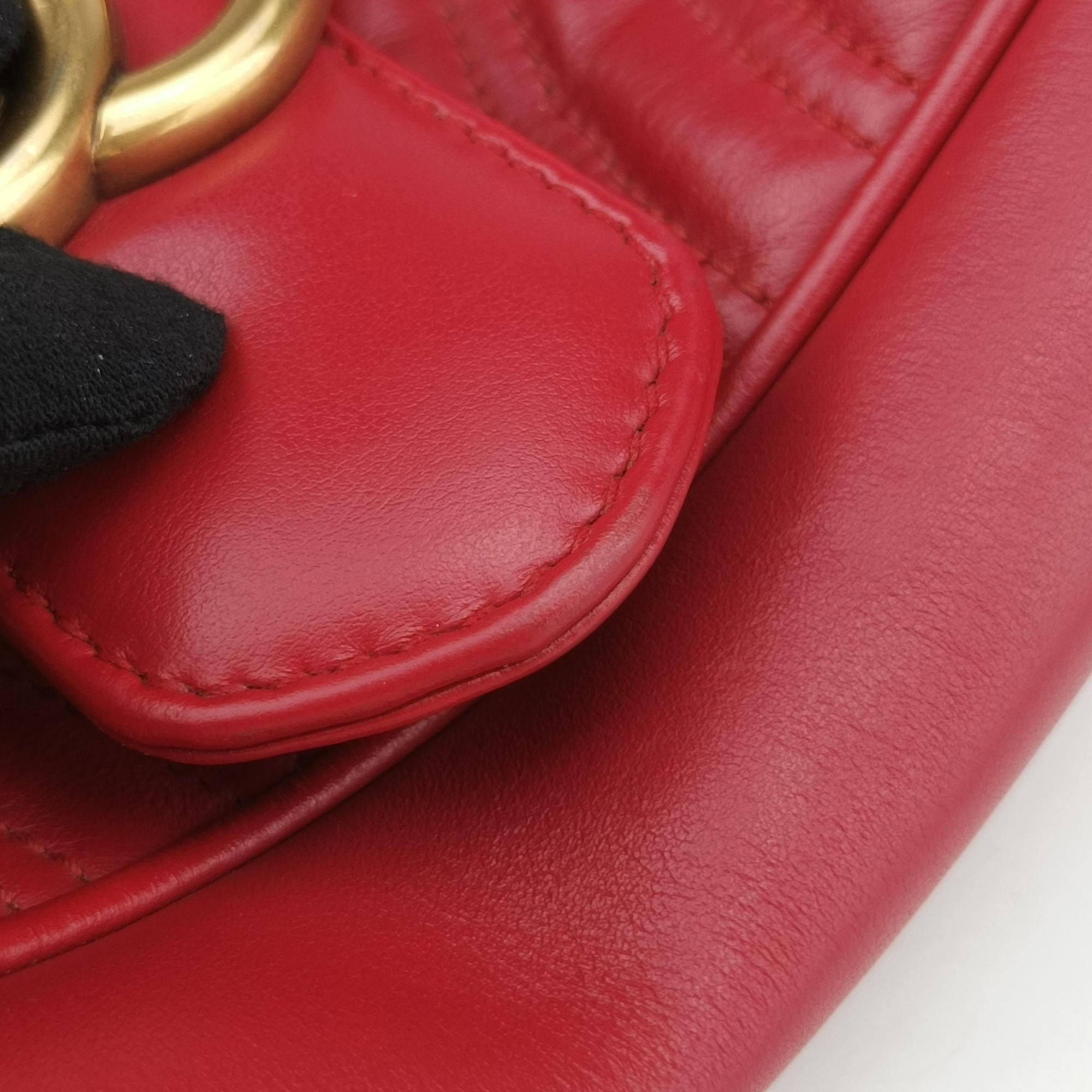 Secondhand Gucci GG Marmont Red Leather 443497 shoulderbag | stylenewstar