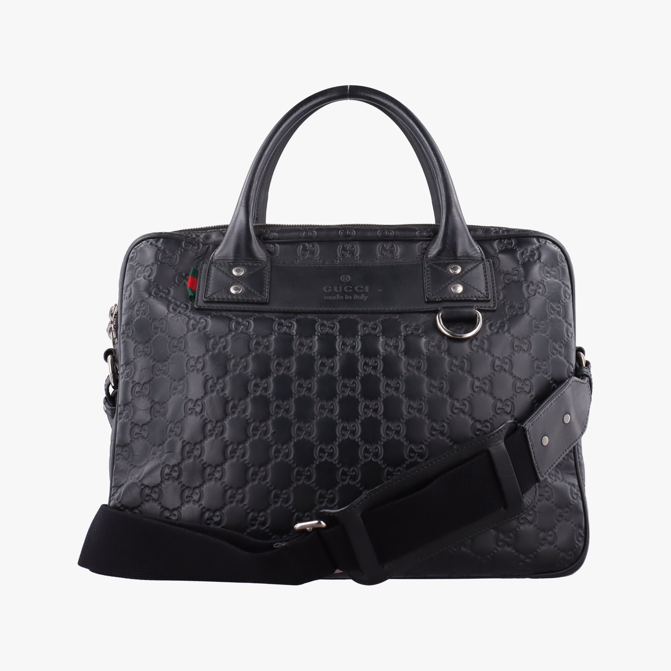 Pre-owned Gucci Guccissima Briefcase Business Black Leather 328937 shoulderbag | stylenewstar