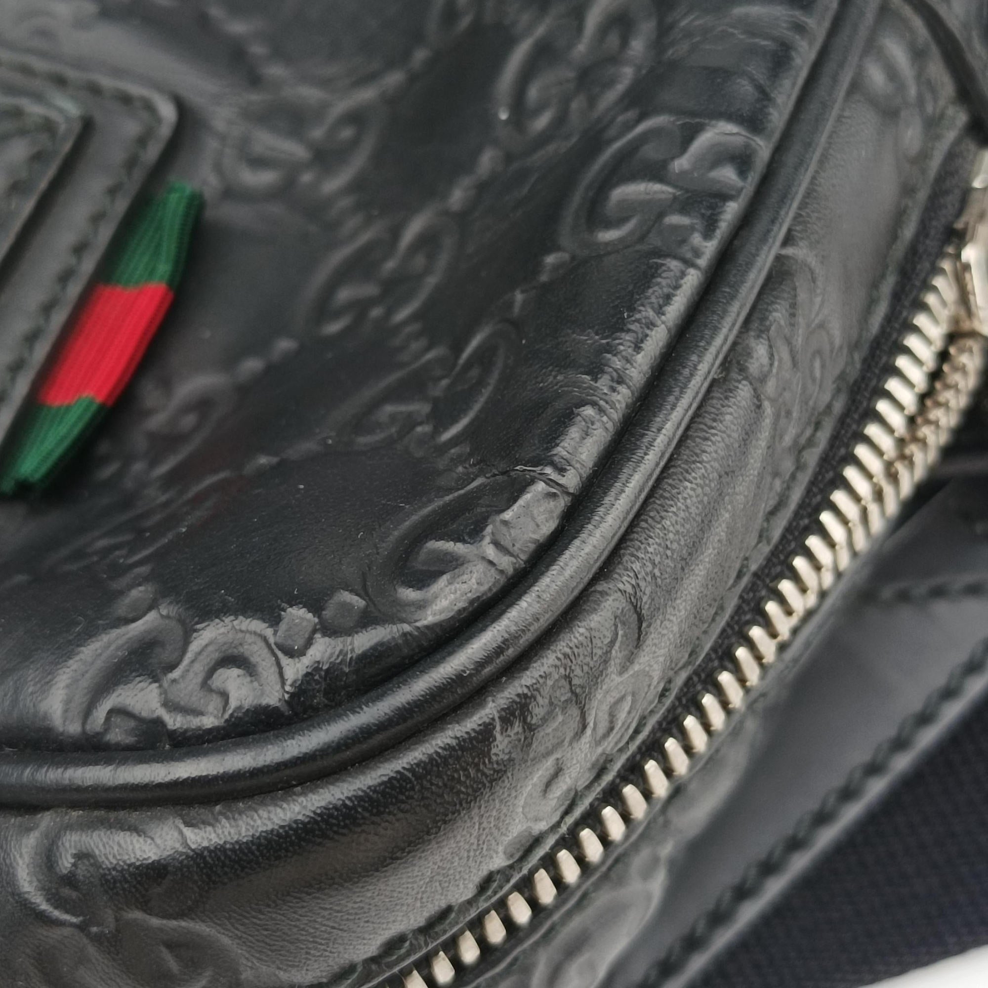 Pre-owned Gucci Guccissima Briefcase Business Black Leather 328937 shoulderbag | stylenewstar