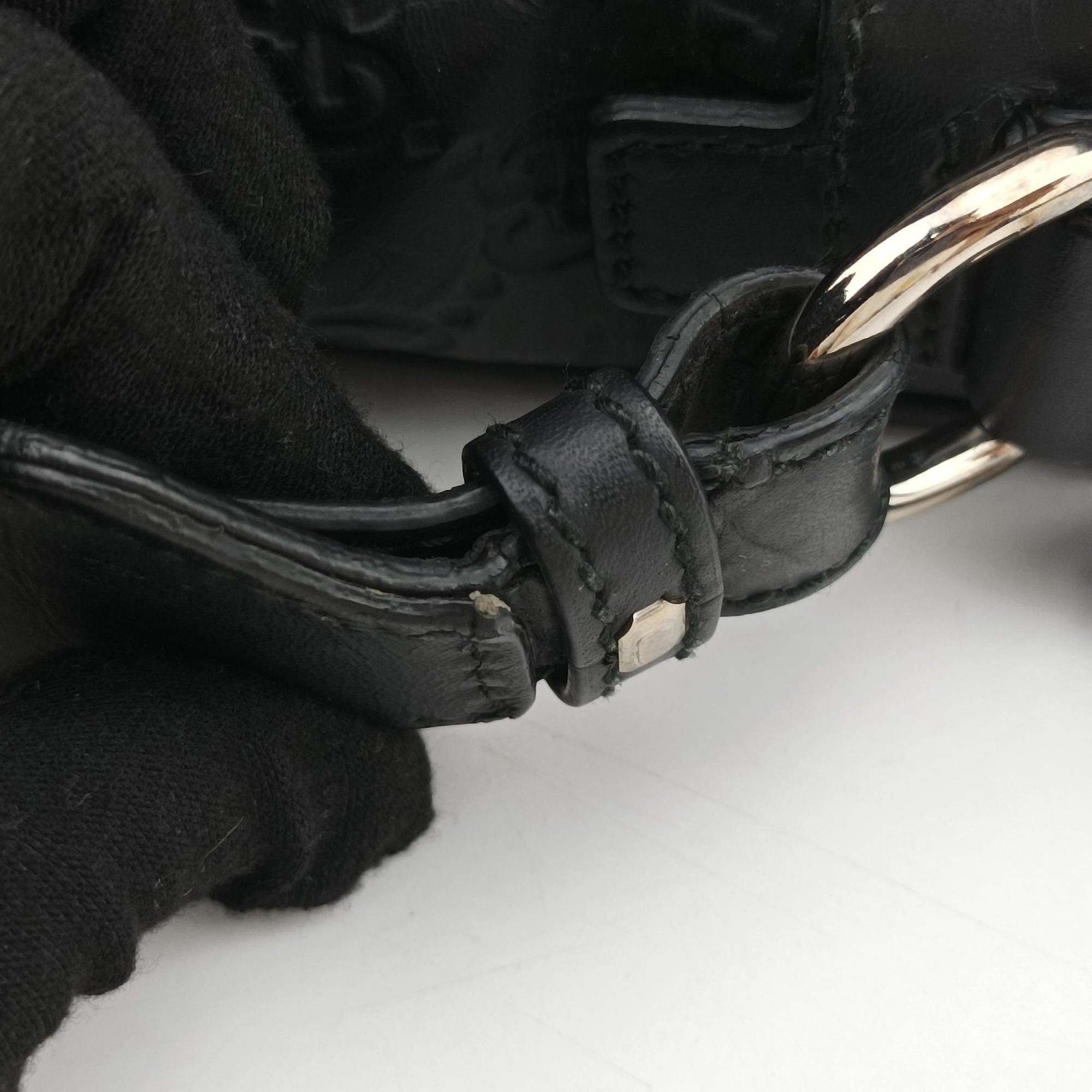 Pre-owned Gucci Guccissima Briefcase Business Black Leather 328937 shoulderbag | stylenewstar