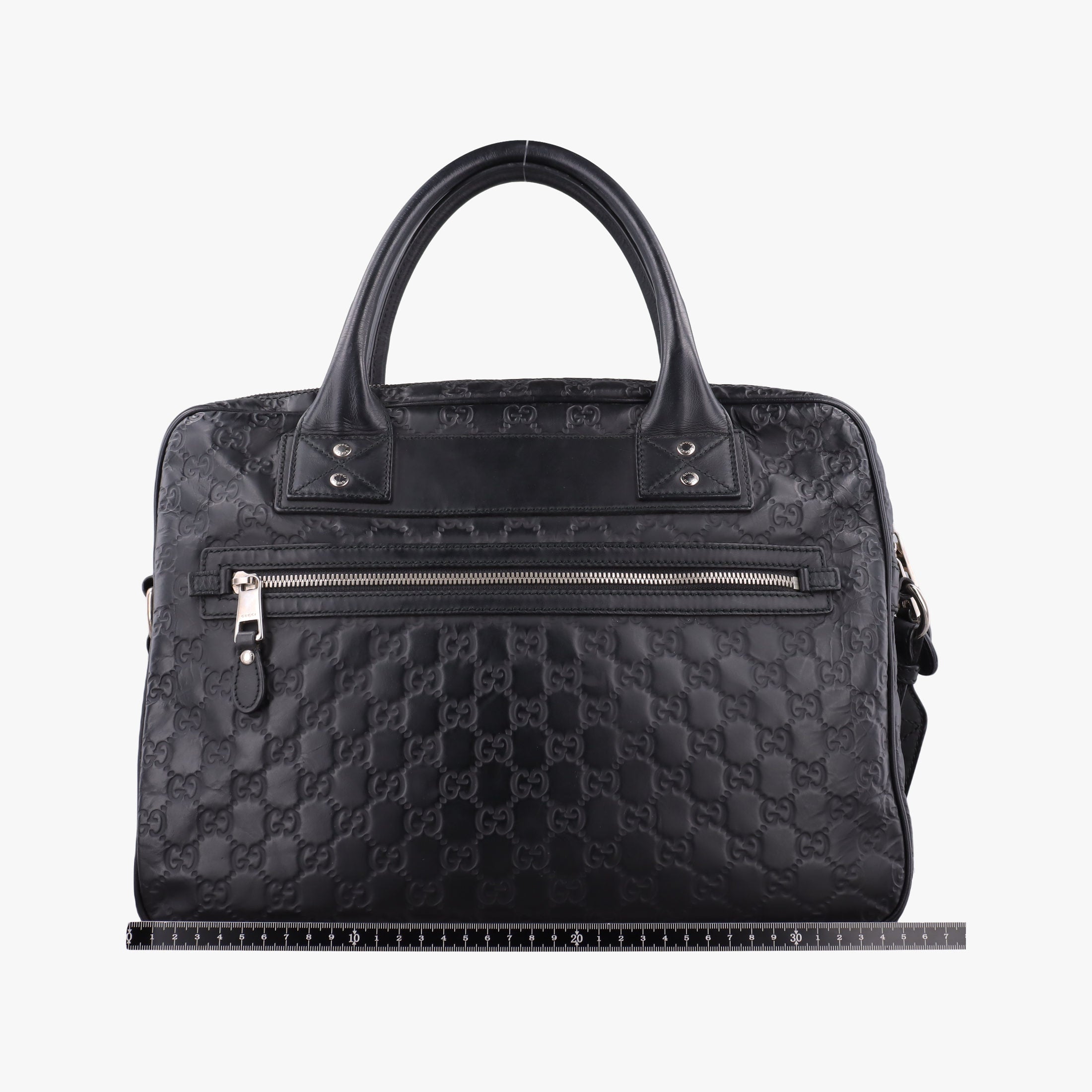Pre-owned Gucci Guccissima Briefcase Business Black Leather 328937 shoulderbag | stylenewstar