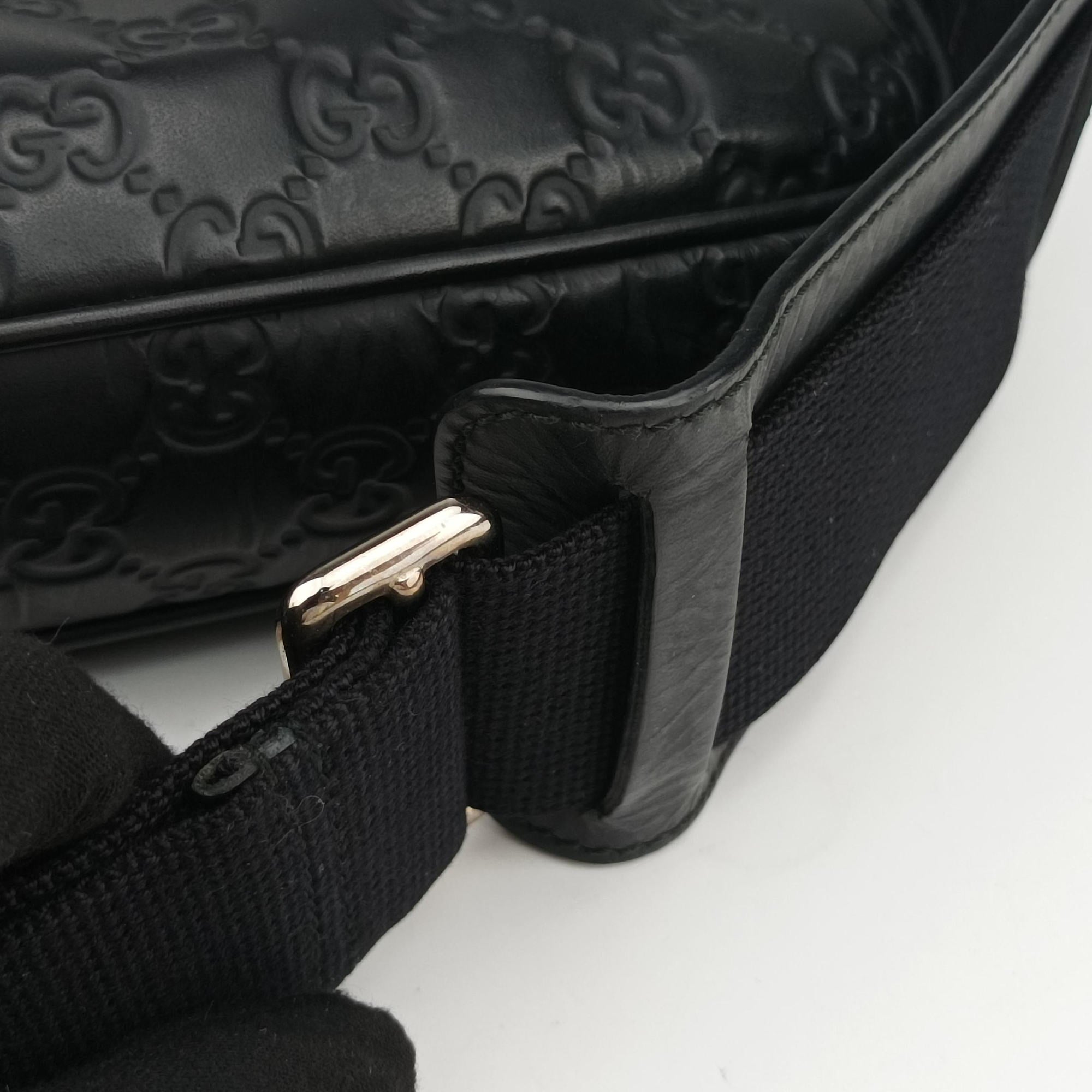 Pre-owned Gucci Guccissima Briefcase Business Black Leather 328937 shoulderbag | stylenewstar
