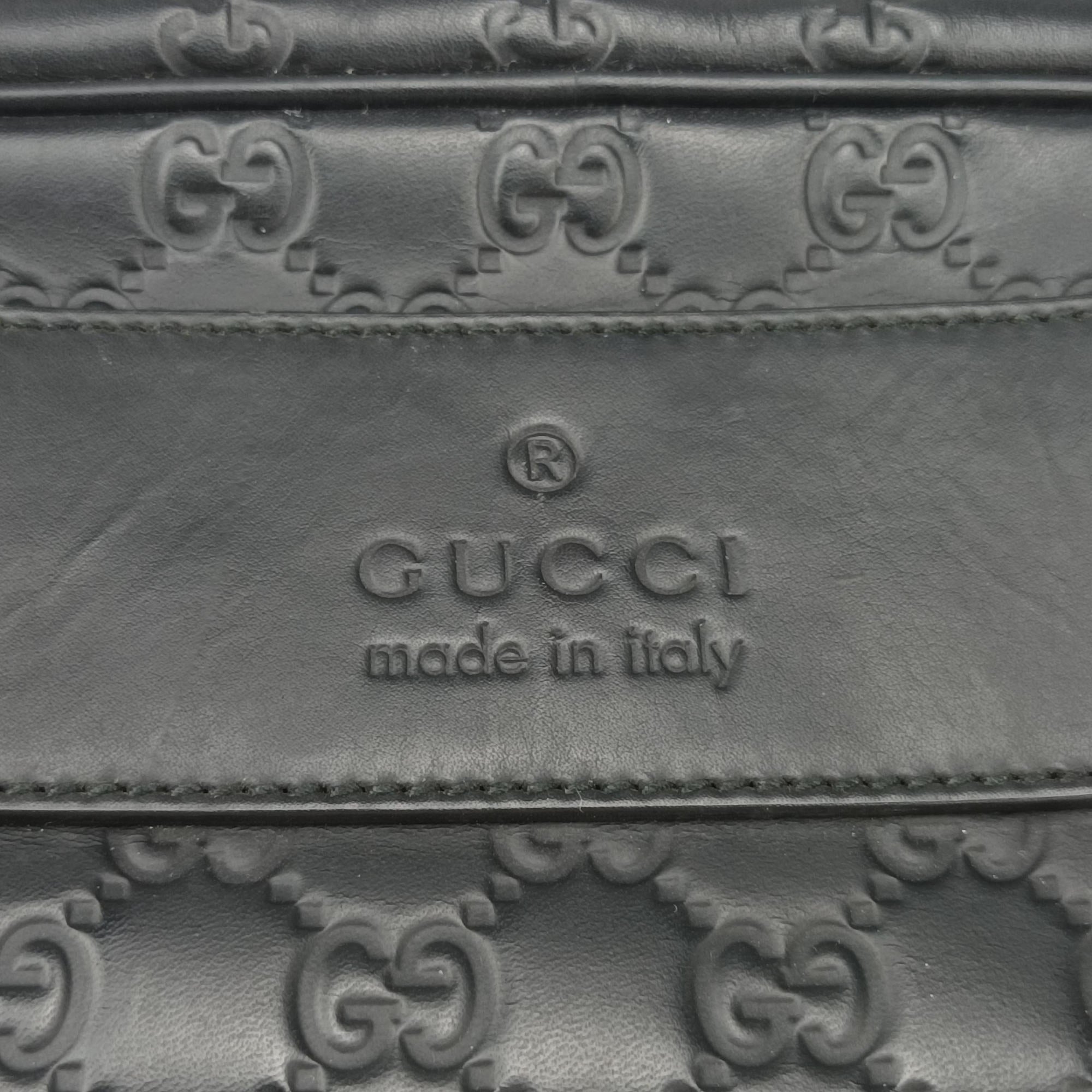 Pre-owned Gucci Guccissima Briefcase Business Black Leather 328937 shoulderbag | stylenewstar