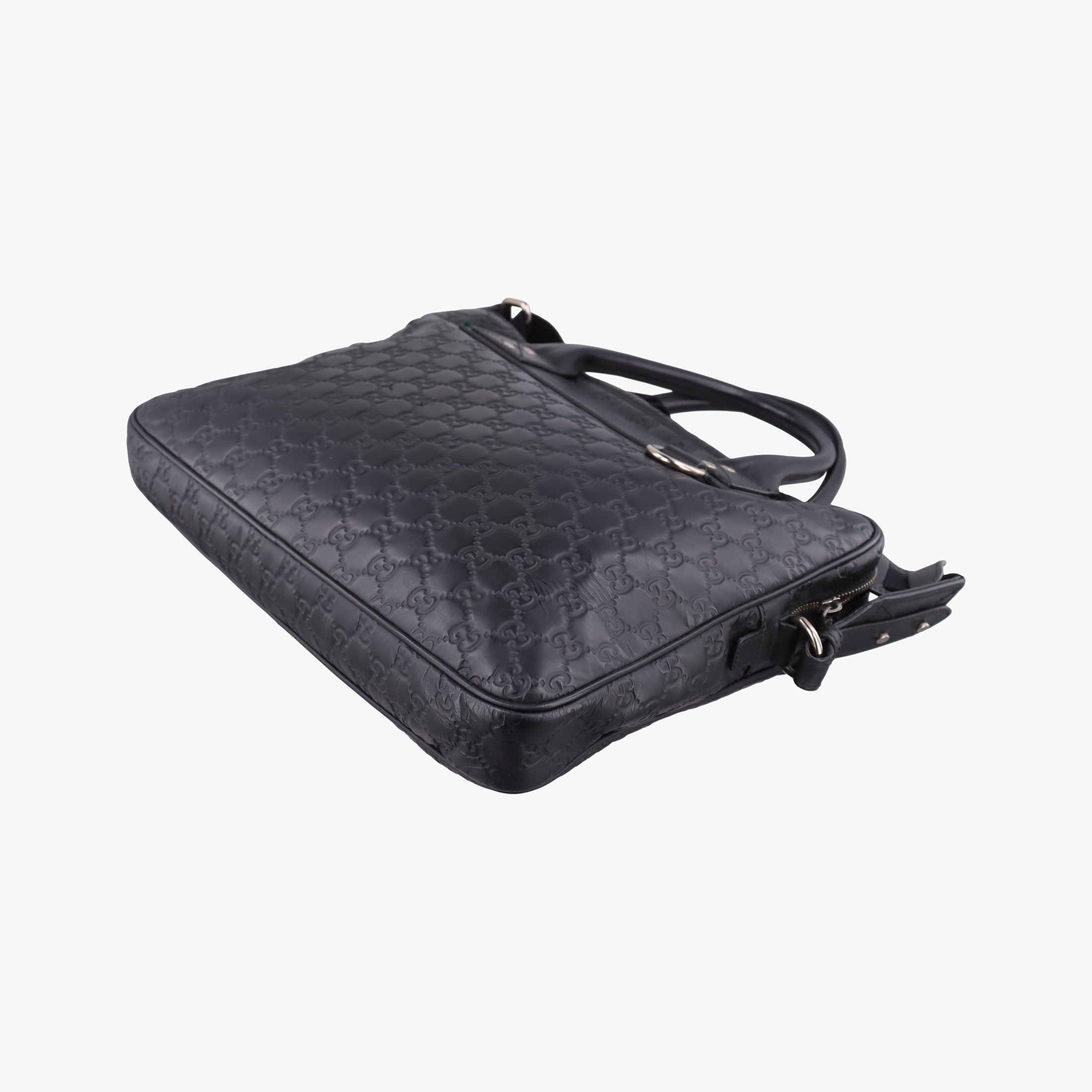 Pre-owned Gucci Guccissima Briefcase Business Black Leather 328937 shoulderbag | stylenewstar