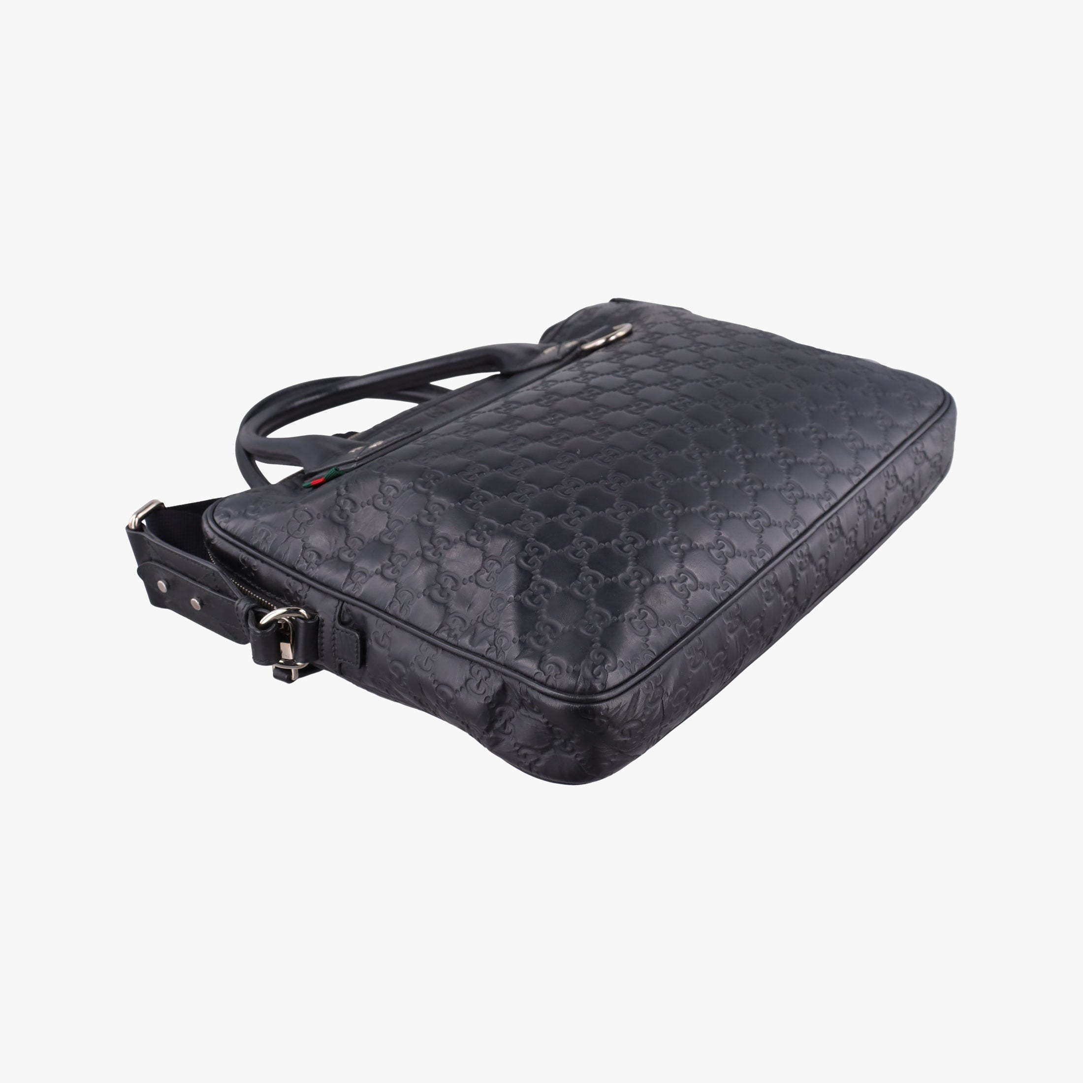 Pre-owned Gucci Guccissima Briefcase Business Black Leather 328937 shoulderbag | stylenewstar