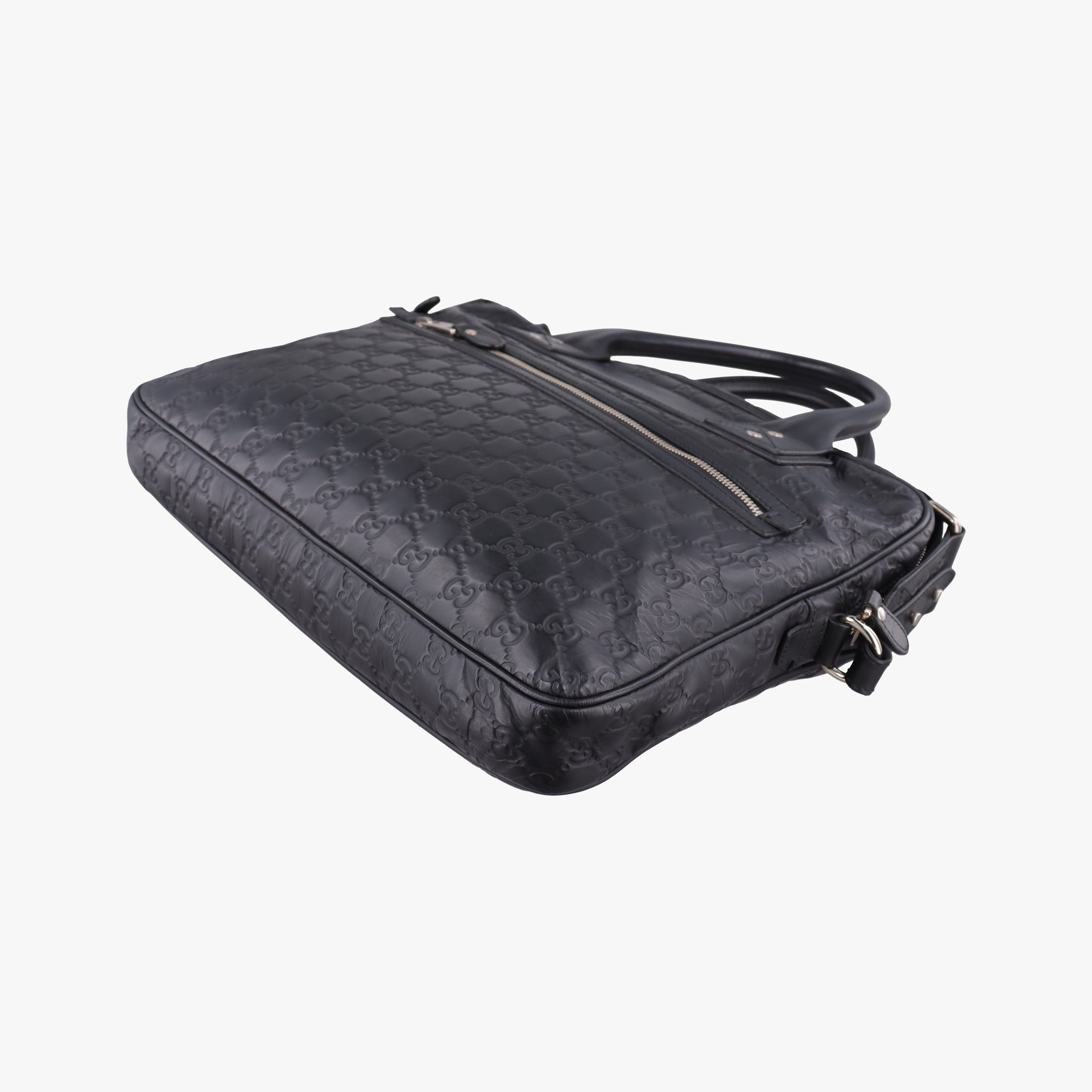 Pre-owned Gucci Guccissima Briefcase Business Black Leather 328937 shoulderbag | stylenewstar
