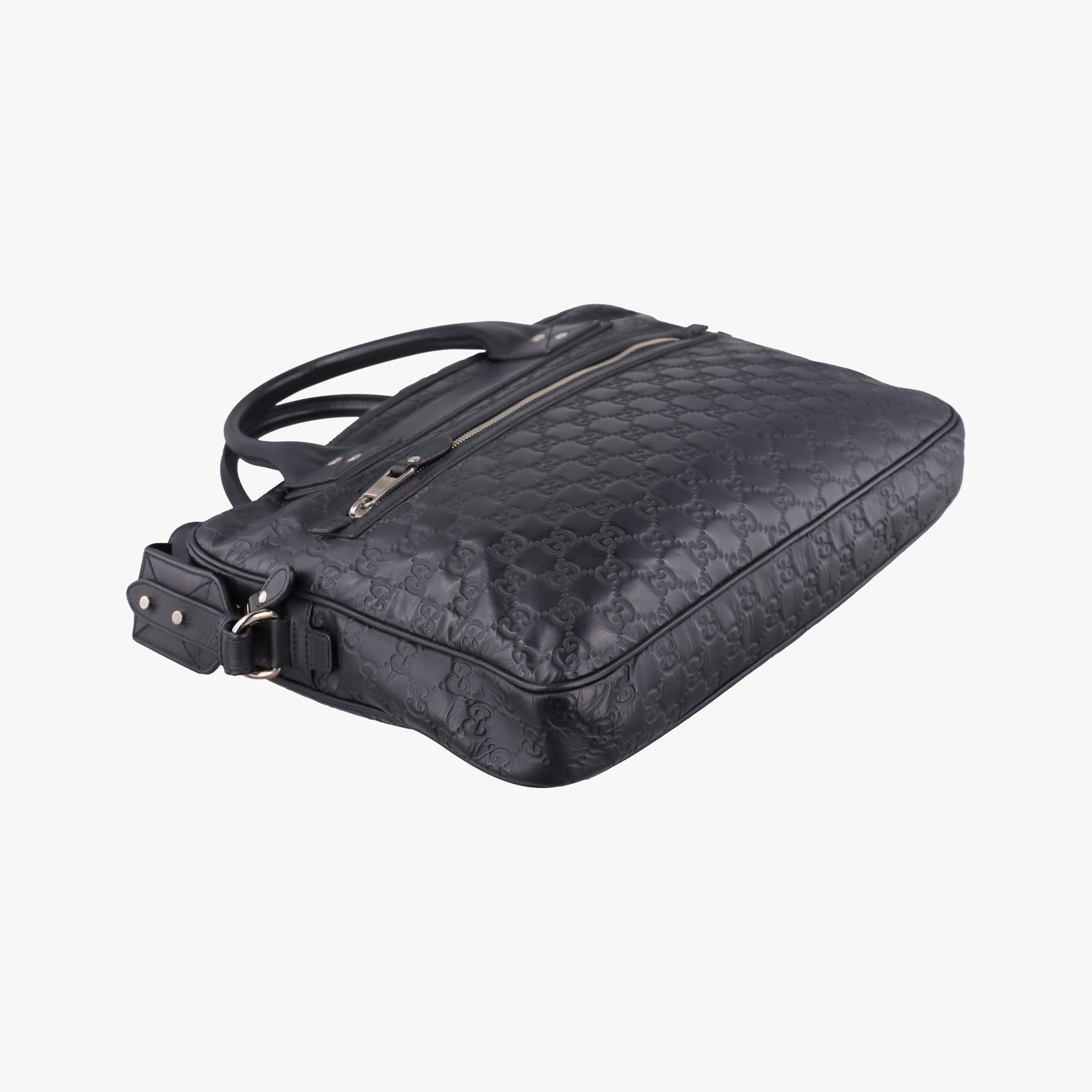 Pre-owned Gucci Guccissima Briefcase Business Black Leather 328937 shoulderbag | stylenewstar