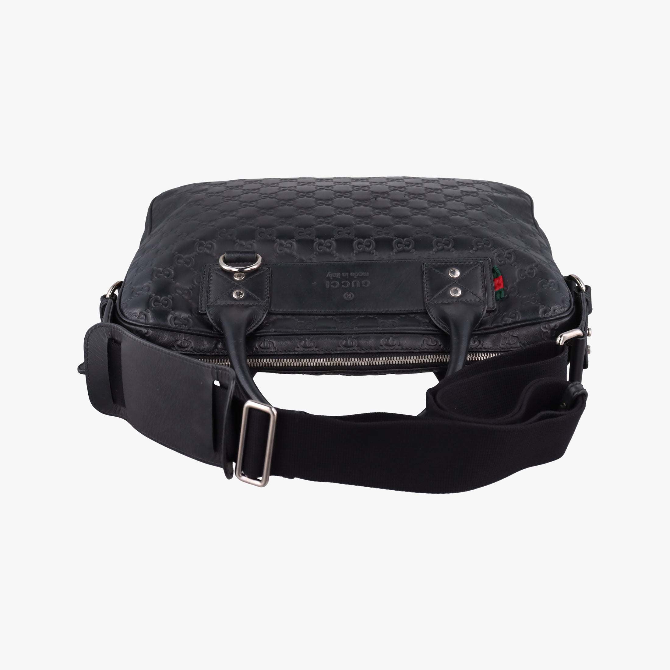 Pre-owned Gucci Guccissima Briefcase Business Black Leather 328937 shoulderbag | stylenewstar