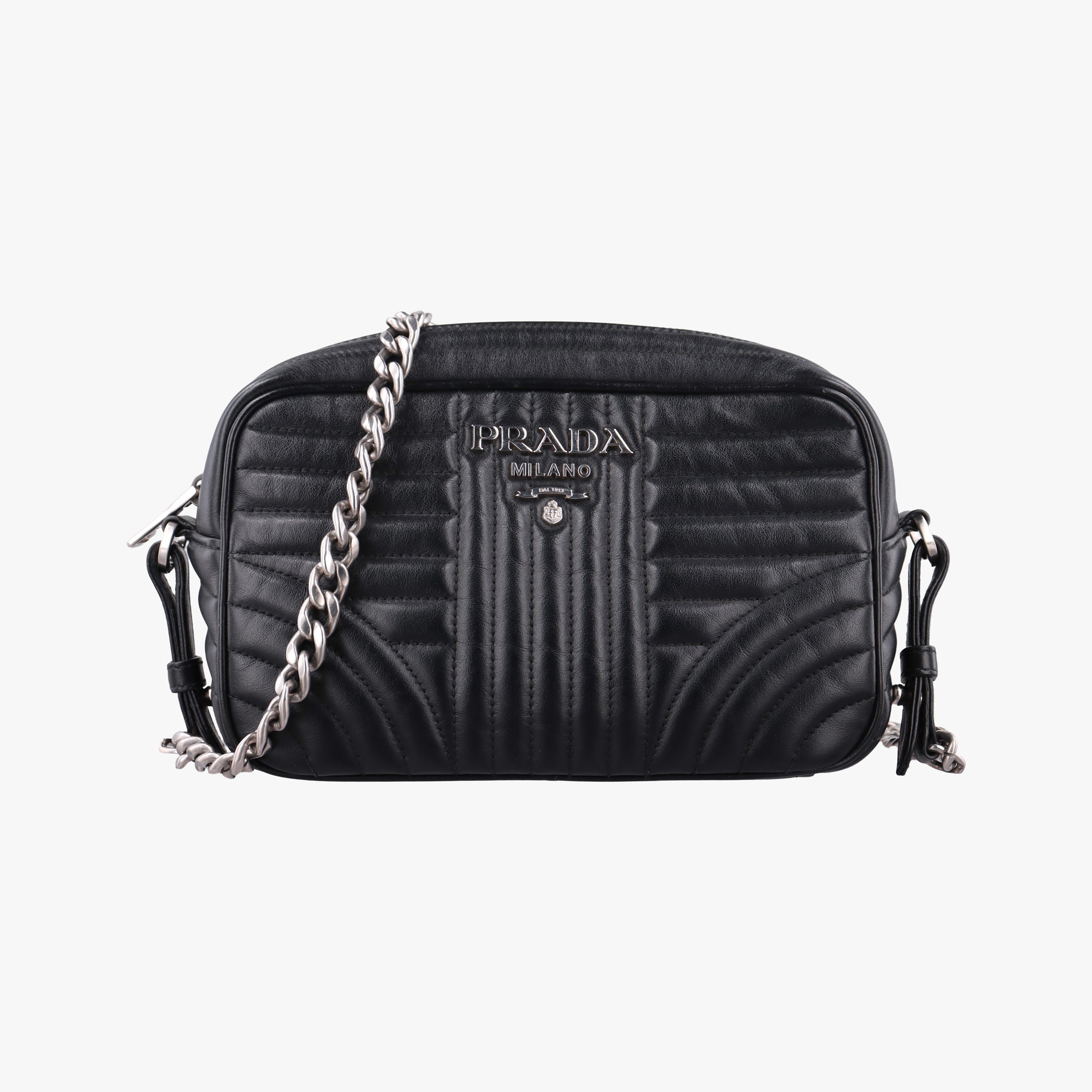 Pre-owned Prada Diagramme Black Leather 1BH083 shoulderbag | stylenewstar