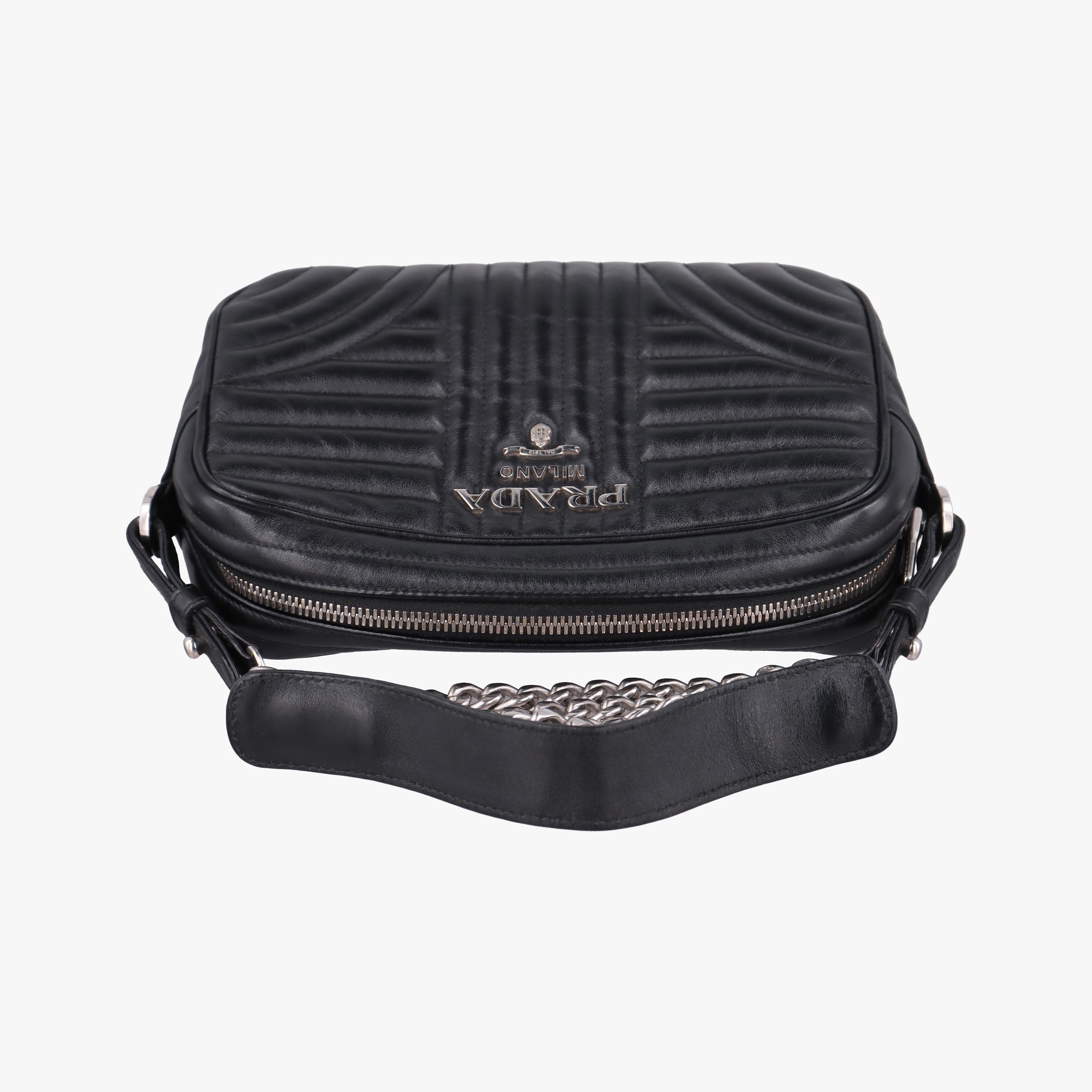 Pre-owned Prada Diagramme Black Leather 1BH083 shoulderbag | stylenewstar