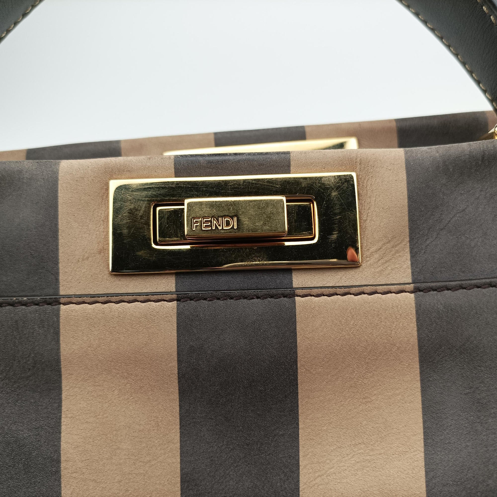 Pre-owned Fendi PEEKABOO Tobacco Brown × Black Nubuck Leather × Smooth Leather 8BN290 handbag | stylenewstar