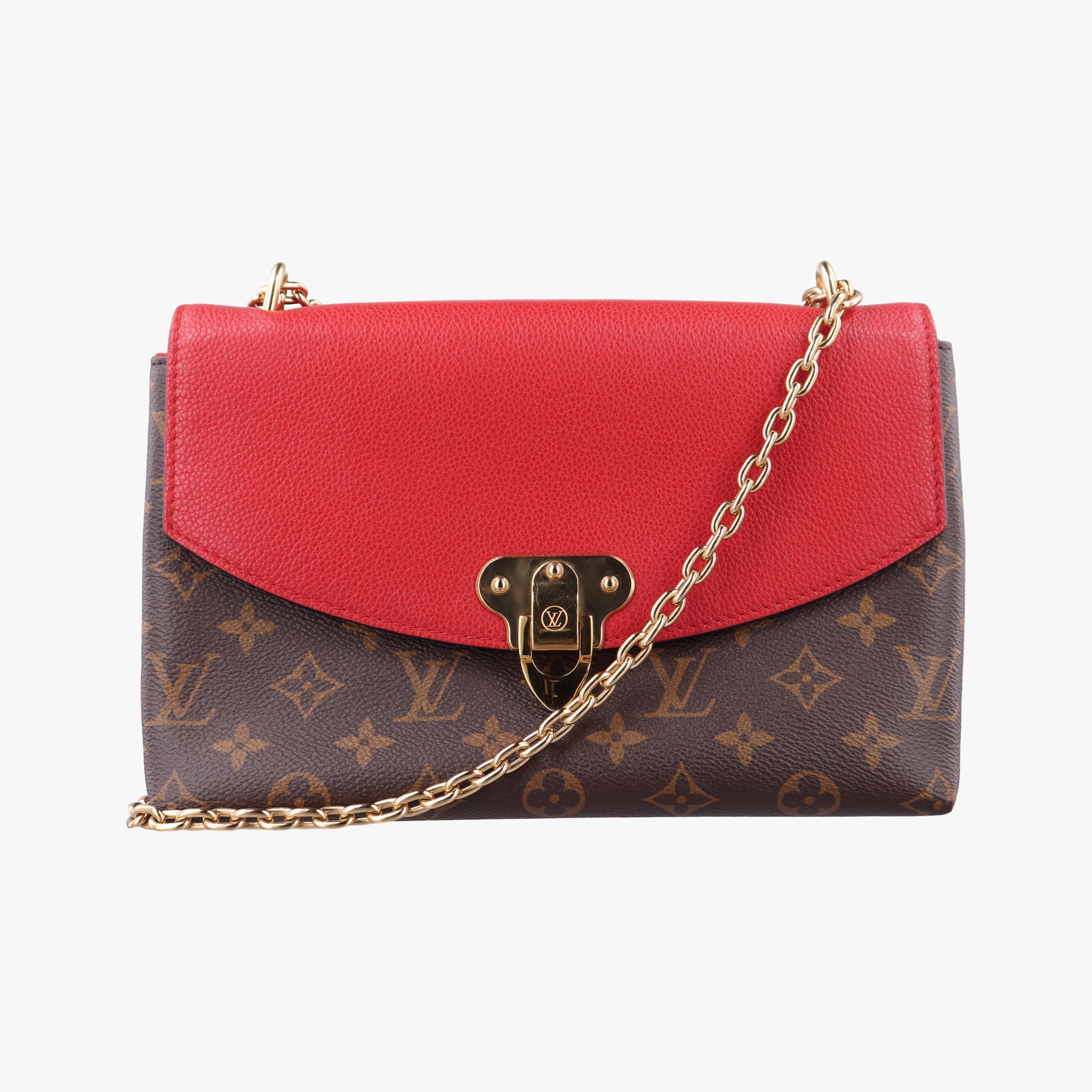 Pre-owned Louis Vuitton SAINT PLACIDE brown×CERISE Monogram Canvas×calf leather M43713 shoulderbag | stylenewstar