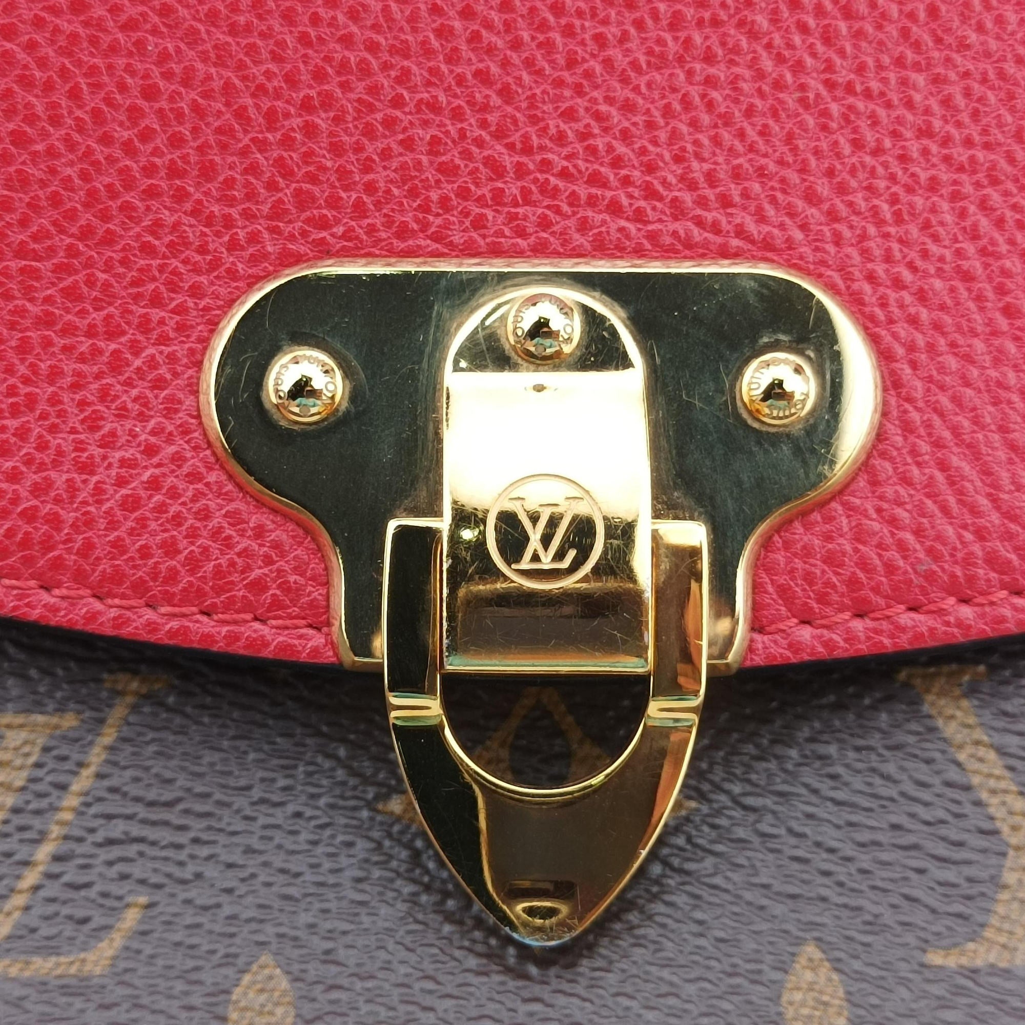 Pre-owned Louis Vuitton SAINT PLACIDE brown×CERISE Monogram Canvas×calf leather M43713 shoulderbag | stylenewstar