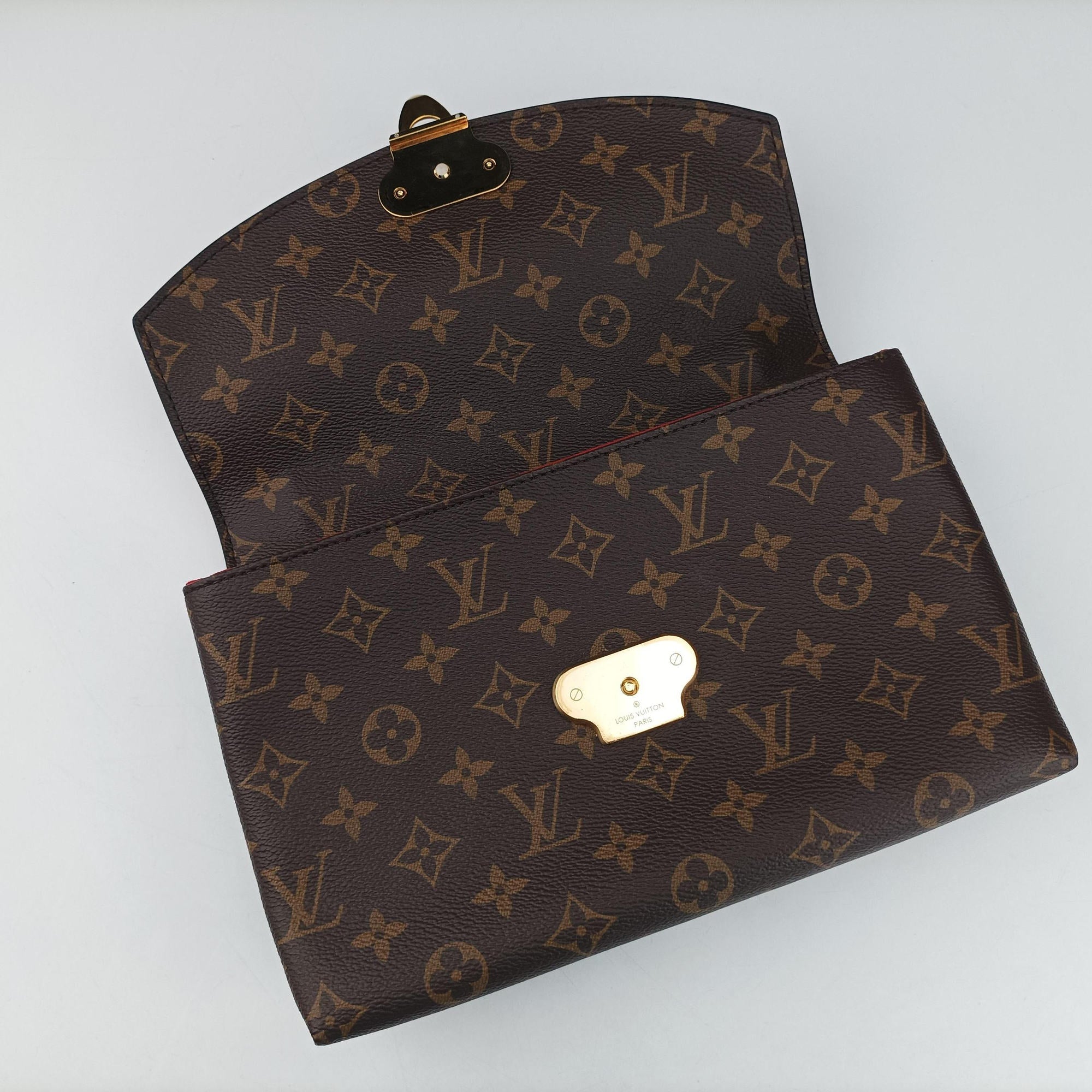 Pre-owned Louis Vuitton SAINT PLACIDE brown×CERISE Monogram Canvas×calf leather M43713 shoulderbag | stylenewstar