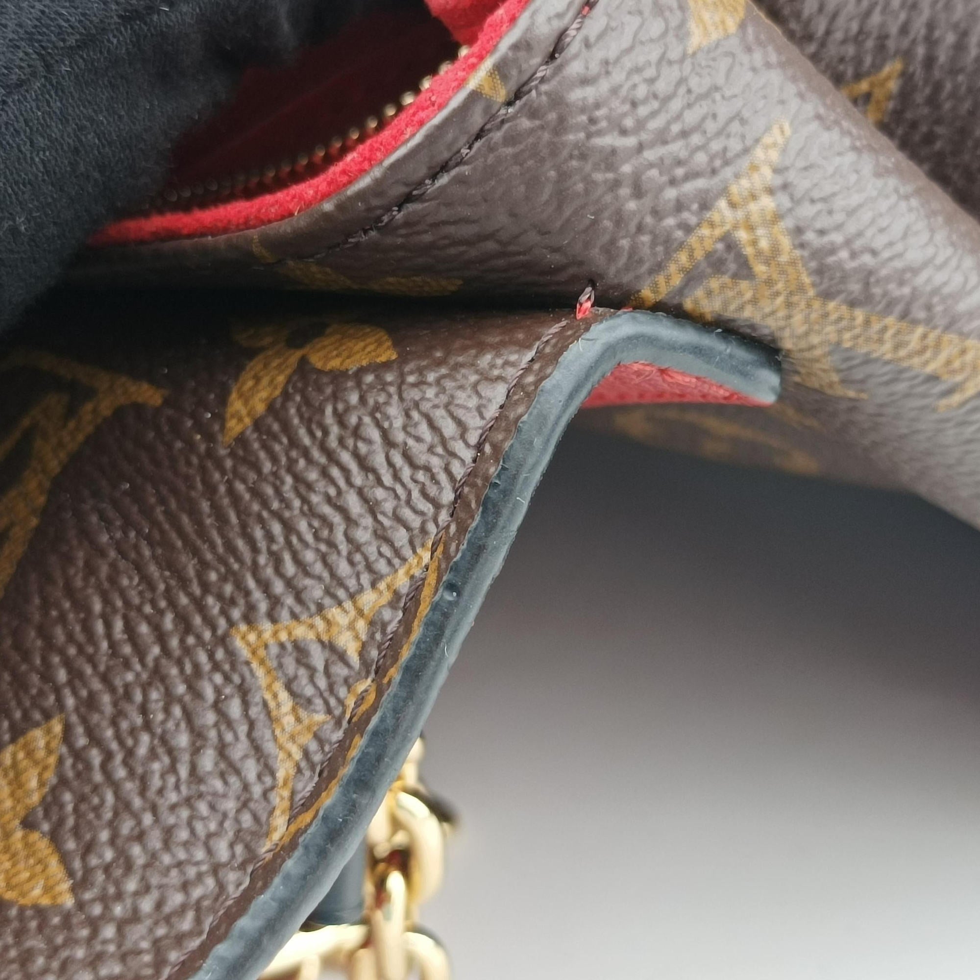 Pre-owned Louis Vuitton SAINT PLACIDE brown×CERISE Monogram Canvas×calf leather M43713 shoulderbag | stylenewstar