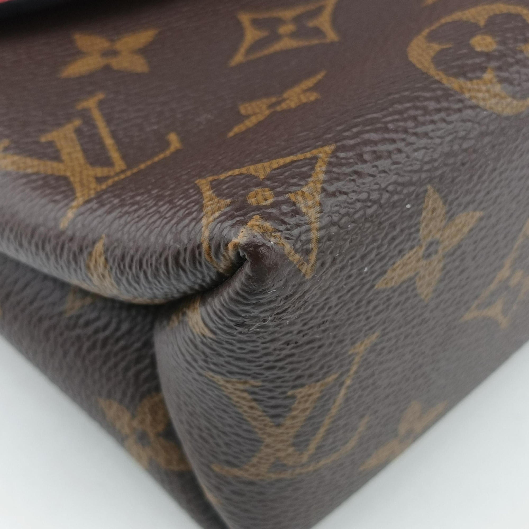 Pre-owned Louis Vuitton SAINT PLACIDE brown×CERISE Monogram Canvas×calf leather M43713 shoulderbag | stylenewstar