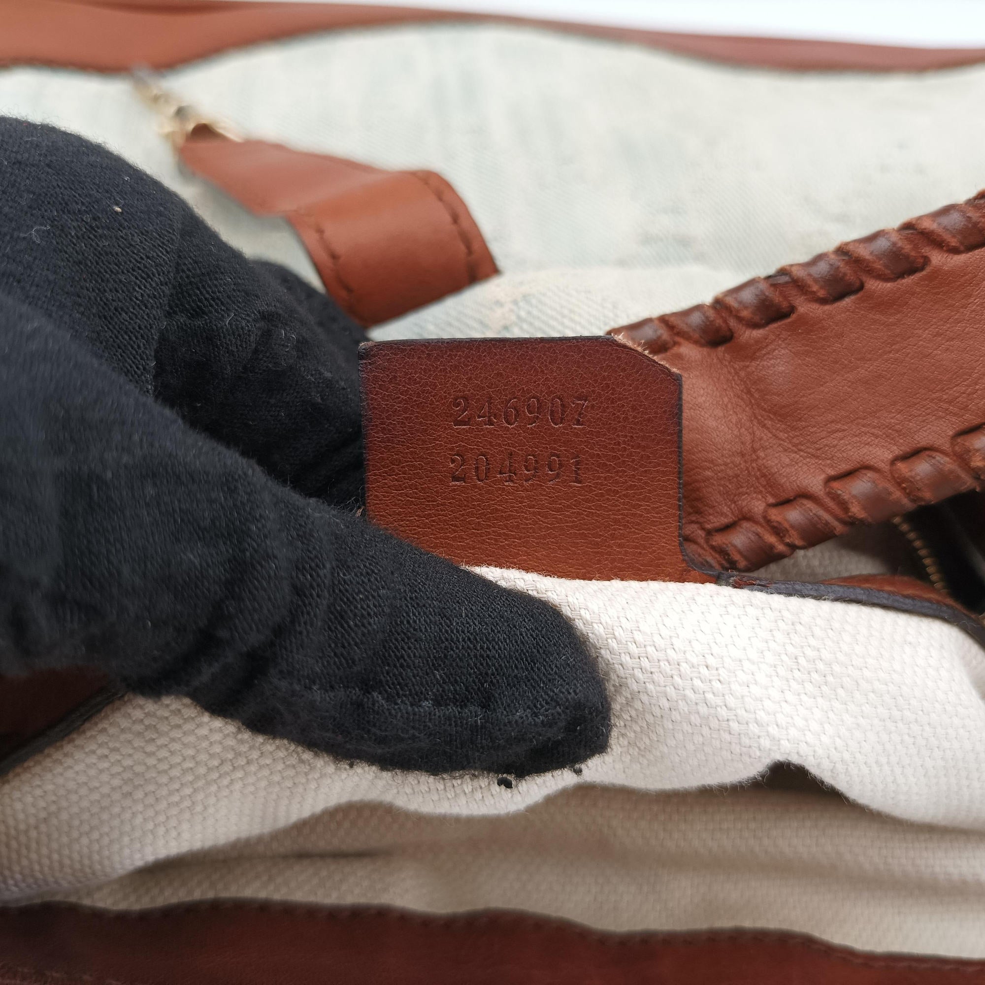 Pre-owned Gucci New Jackie White × Brown denim×leather 246907 shoulderbag | stylenewstar