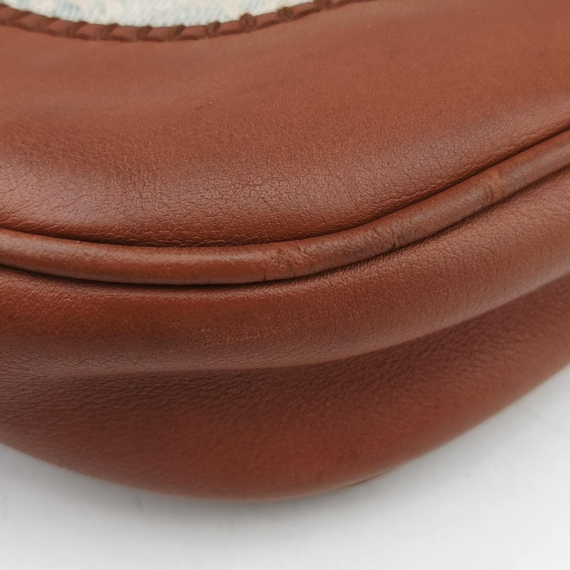 Pre-owned Gucci New Jackie White × Brown denim×leather 246907 shoulderbag | stylenewstar