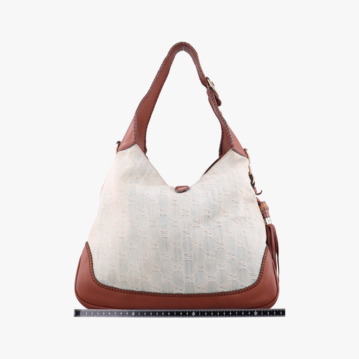 Pre-owned Gucci New Jackie White × Brown denim×leather 246907 shoulderbag | stylenewstar