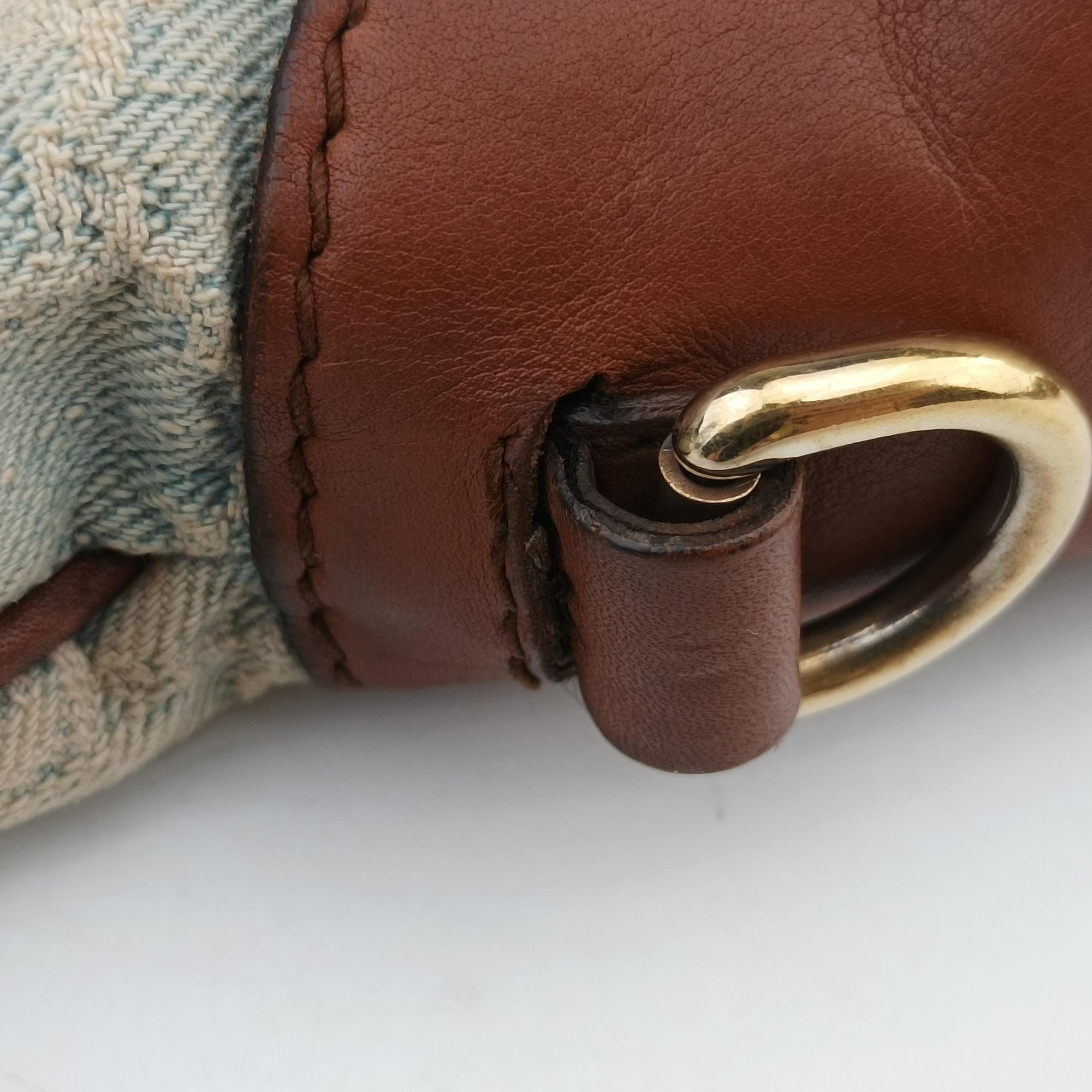 Pre-owned Gucci New Jackie White × Brown denim×leather 246907 shoulderbag | stylenewstar