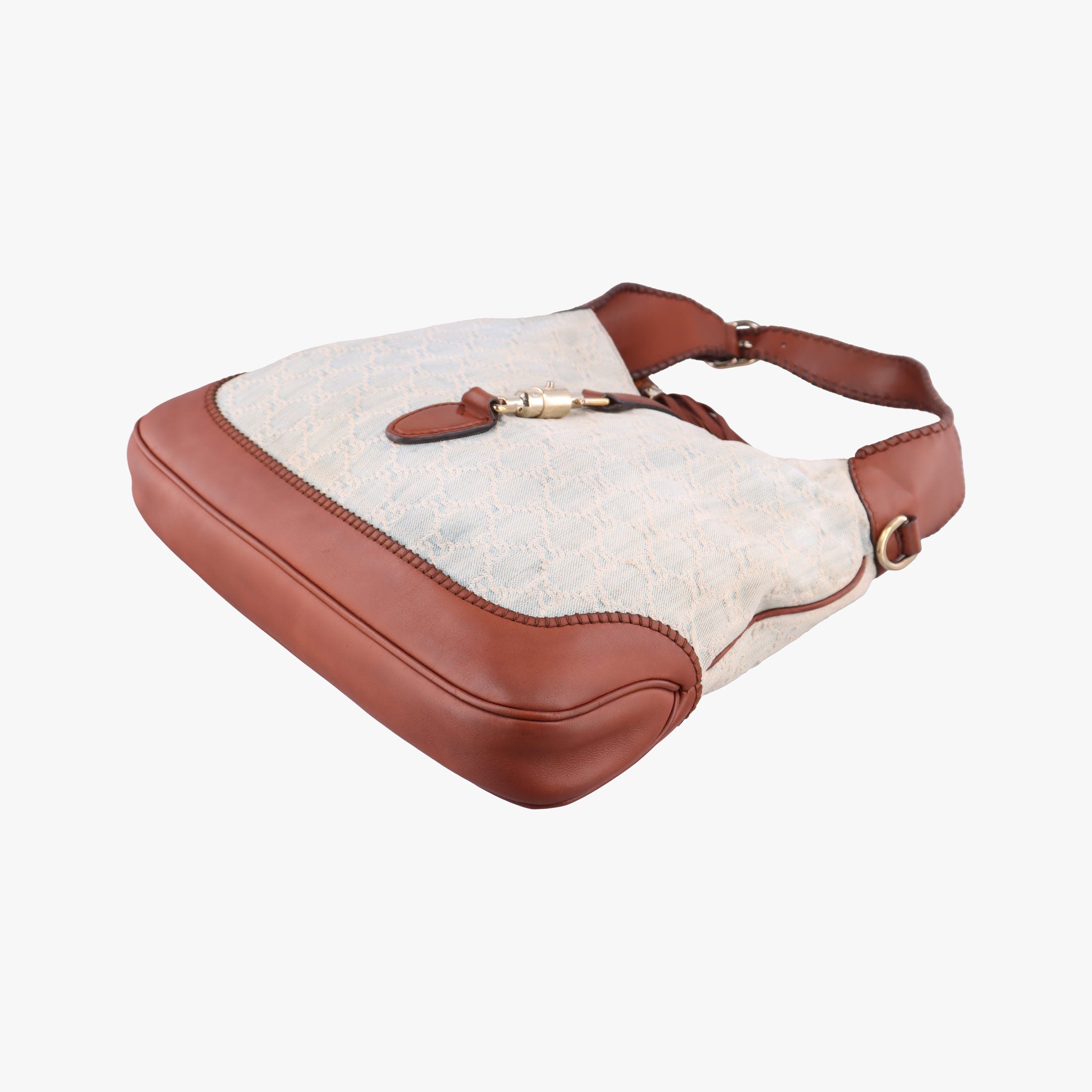 Pre-owned Gucci New Jackie White × Brown denim×leather 246907 shoulderbag | stylenewstar