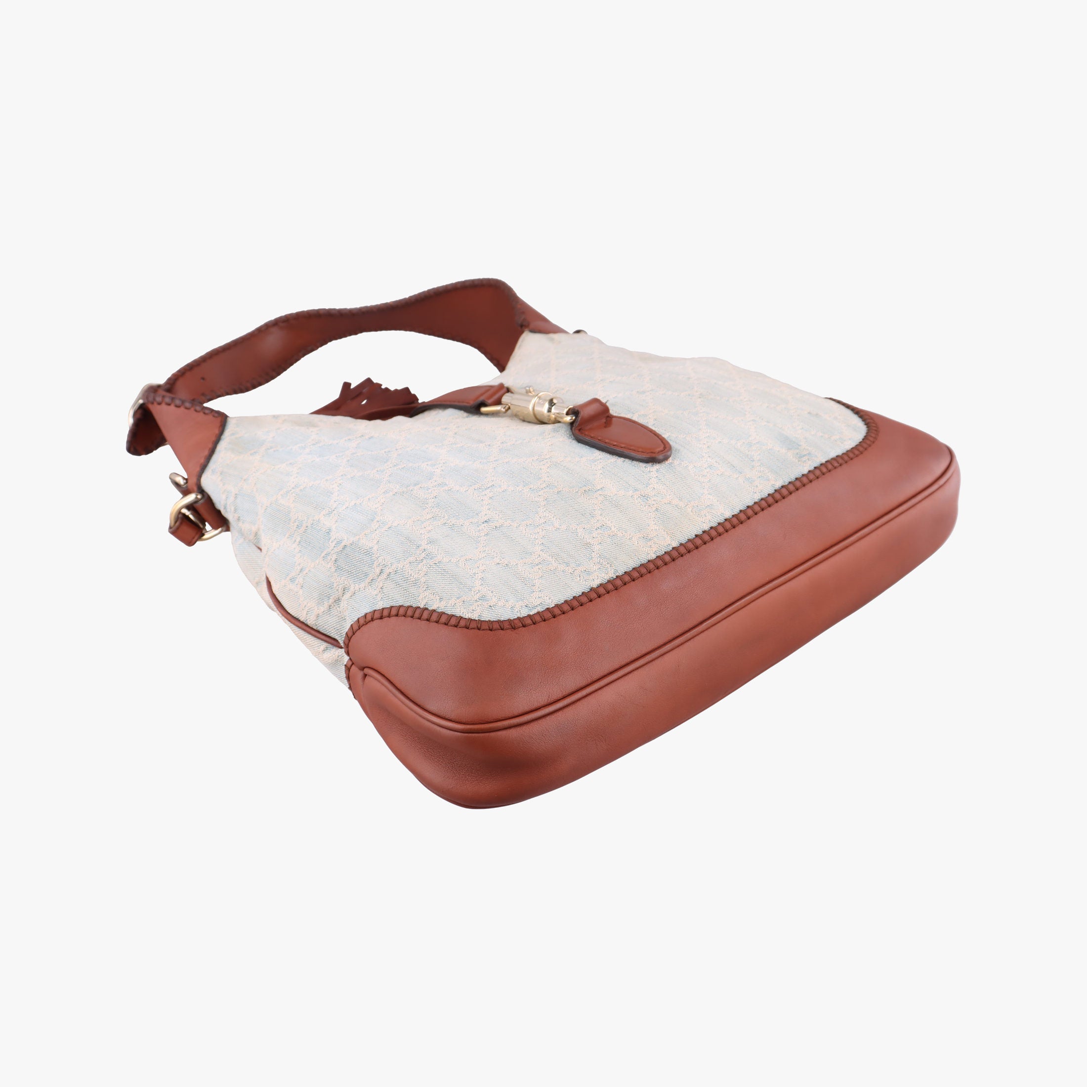 Pre-owned Gucci New Jackie White × Brown denim×leather 246907 shoulderbag | stylenewstar