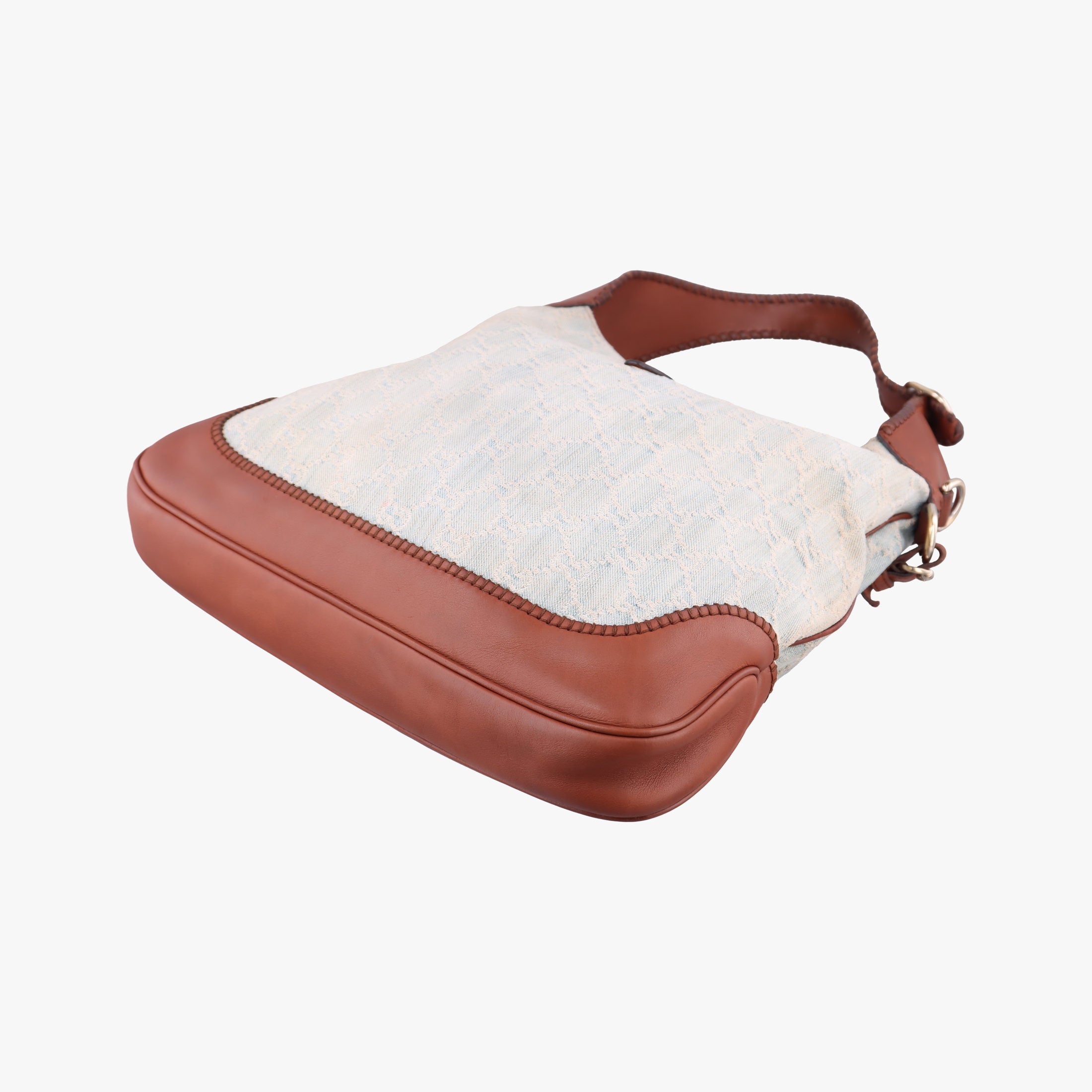 Pre-owned Gucci New Jackie White × Brown denim×leather 246907 shoulderbag | stylenewstar