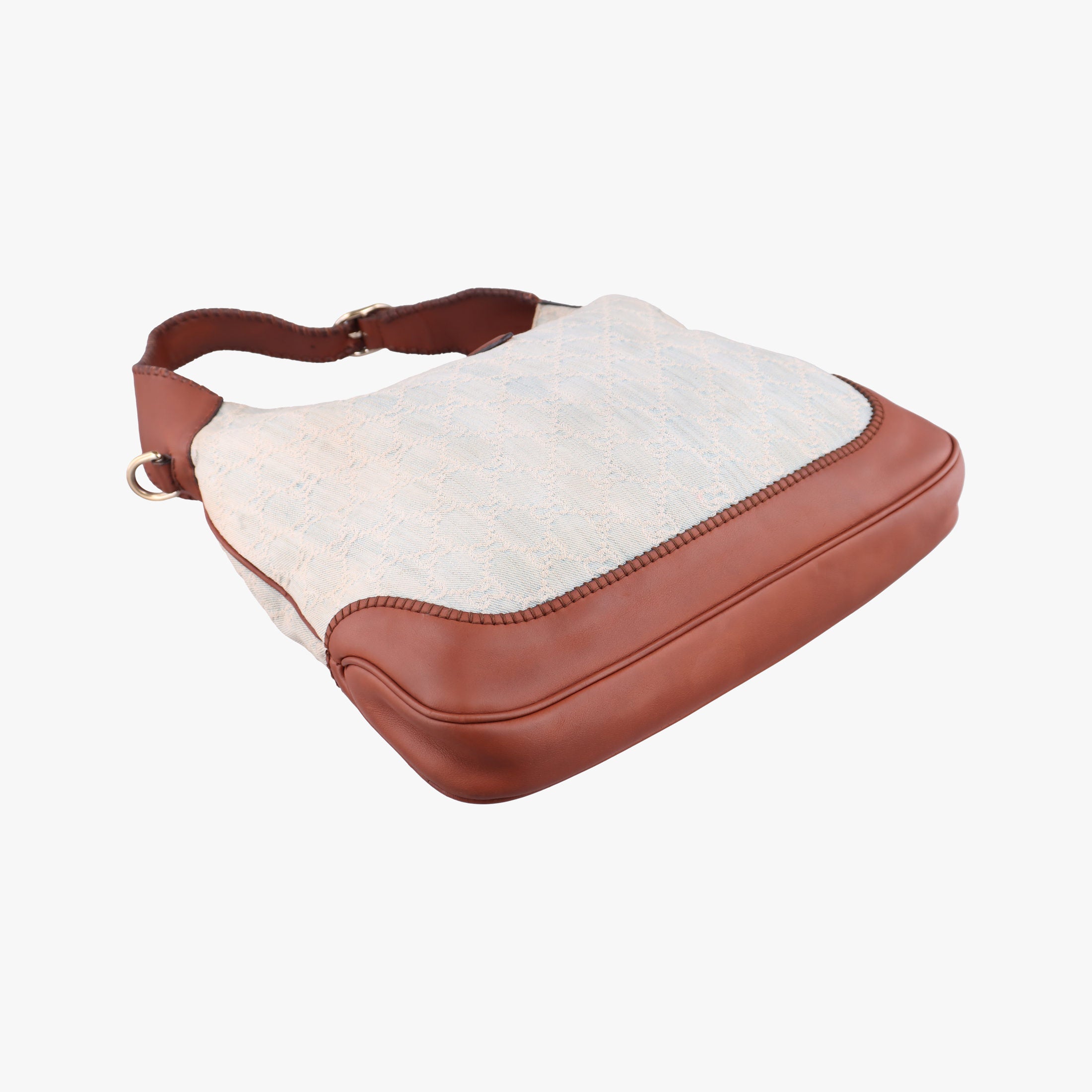 Pre-owned Gucci New Jackie White × Brown denim×leather 246907 shoulderbag | stylenewstar