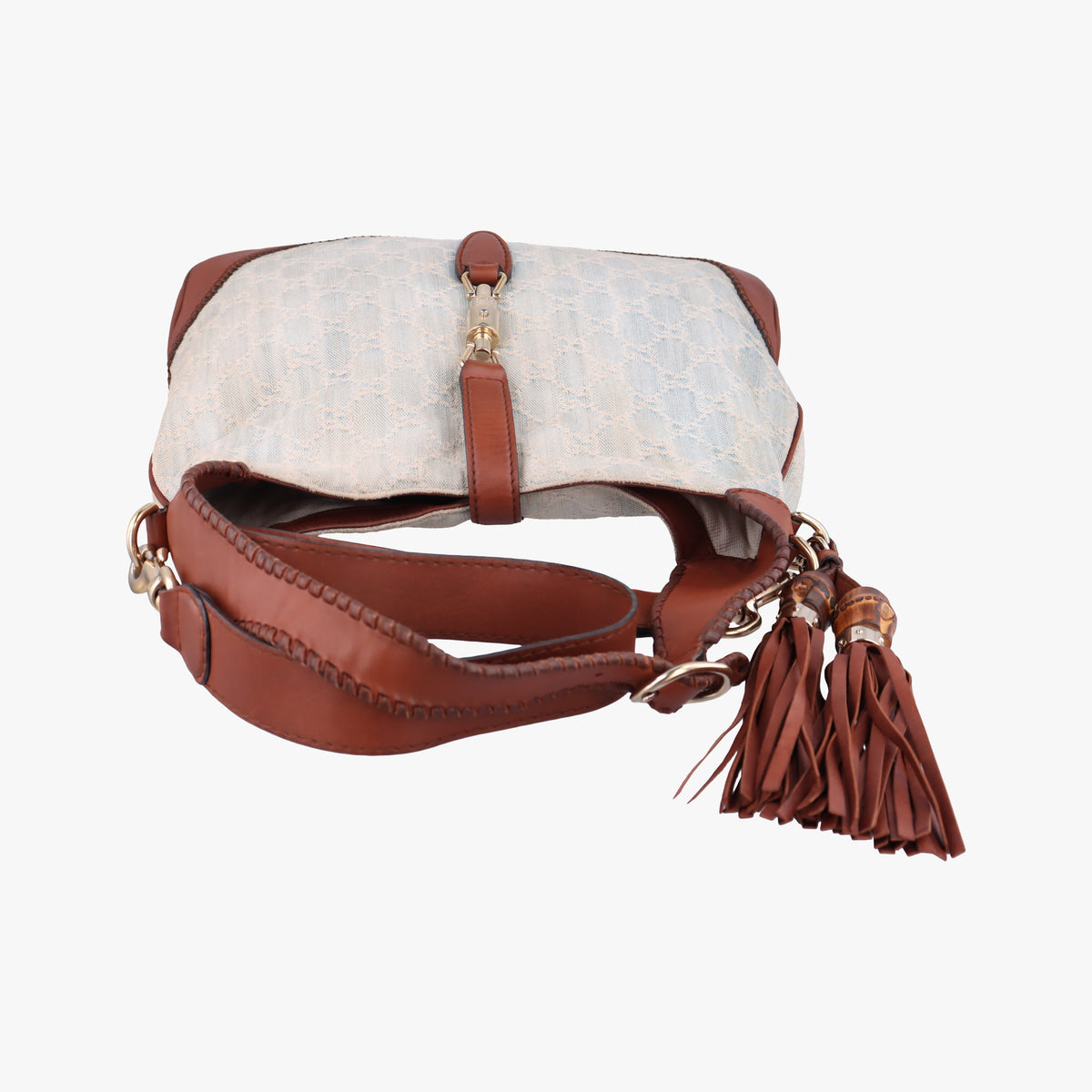 Pre-owned Gucci New Jackie White × Brown denim×leather 246907 shoulderbag | stylenewstar