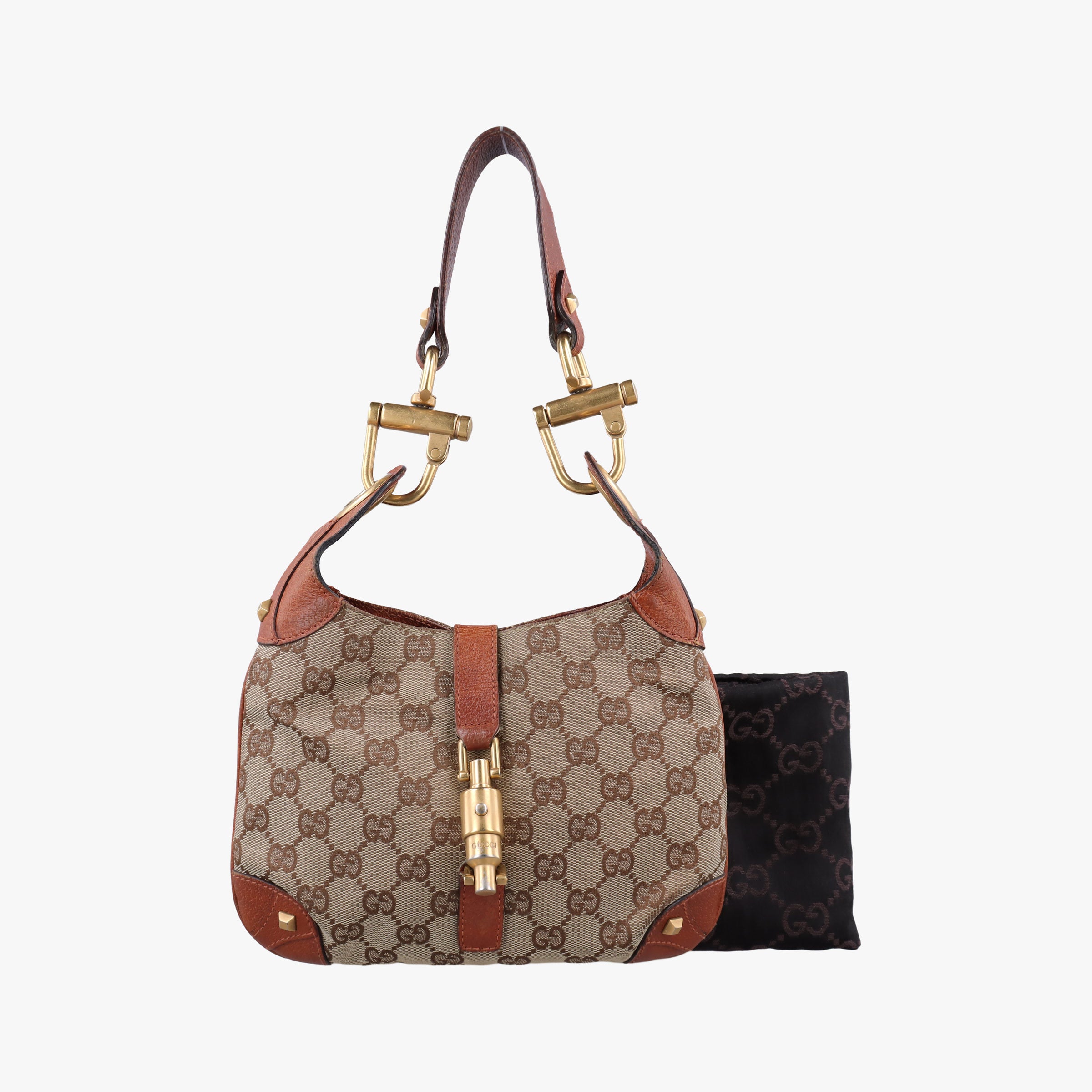 Pre-owned Gucci Piston Lock Jackie Hobo Beige x Brown canvas×leather 120885 shoulderbag | stylenewstar