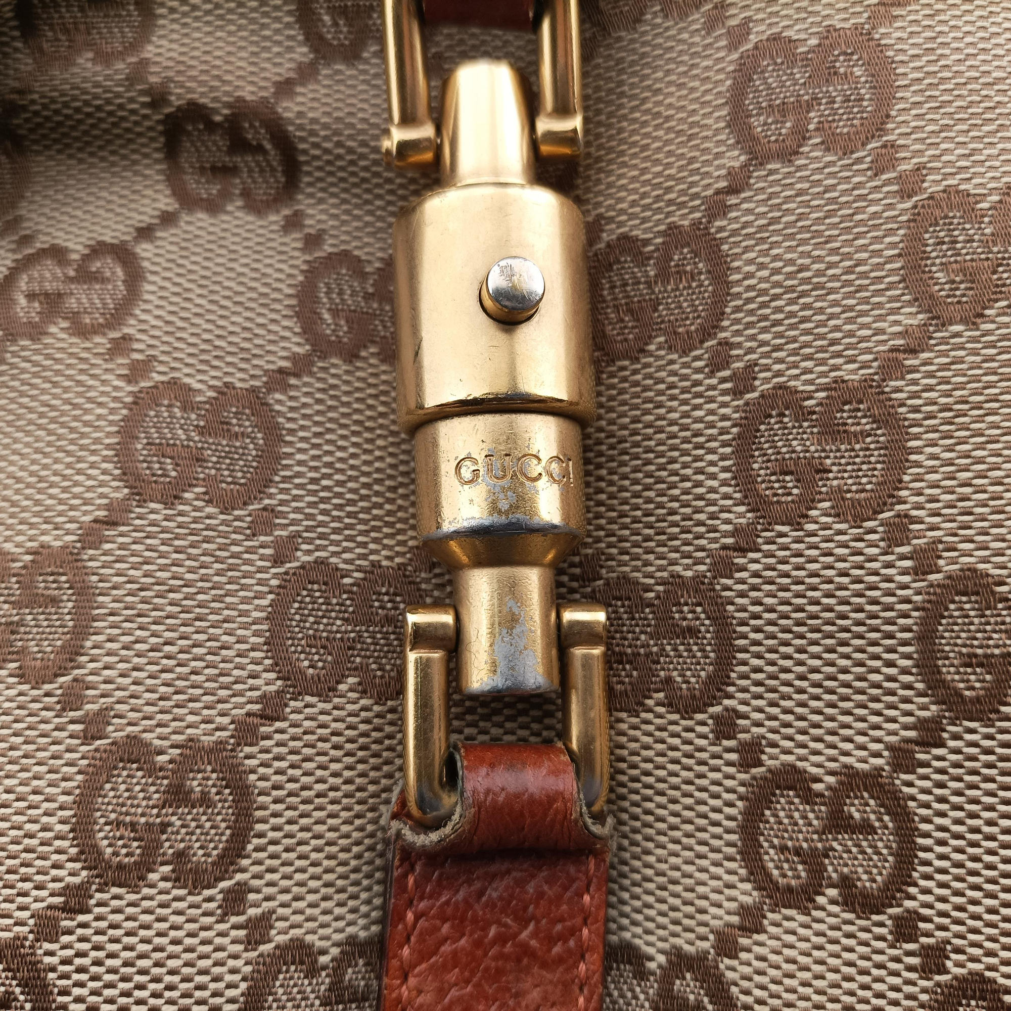Pre-owned Gucci Piston Lock Jackie Hobo Beige x Brown canvas×leather 120885 shoulderbag | stylenewstar