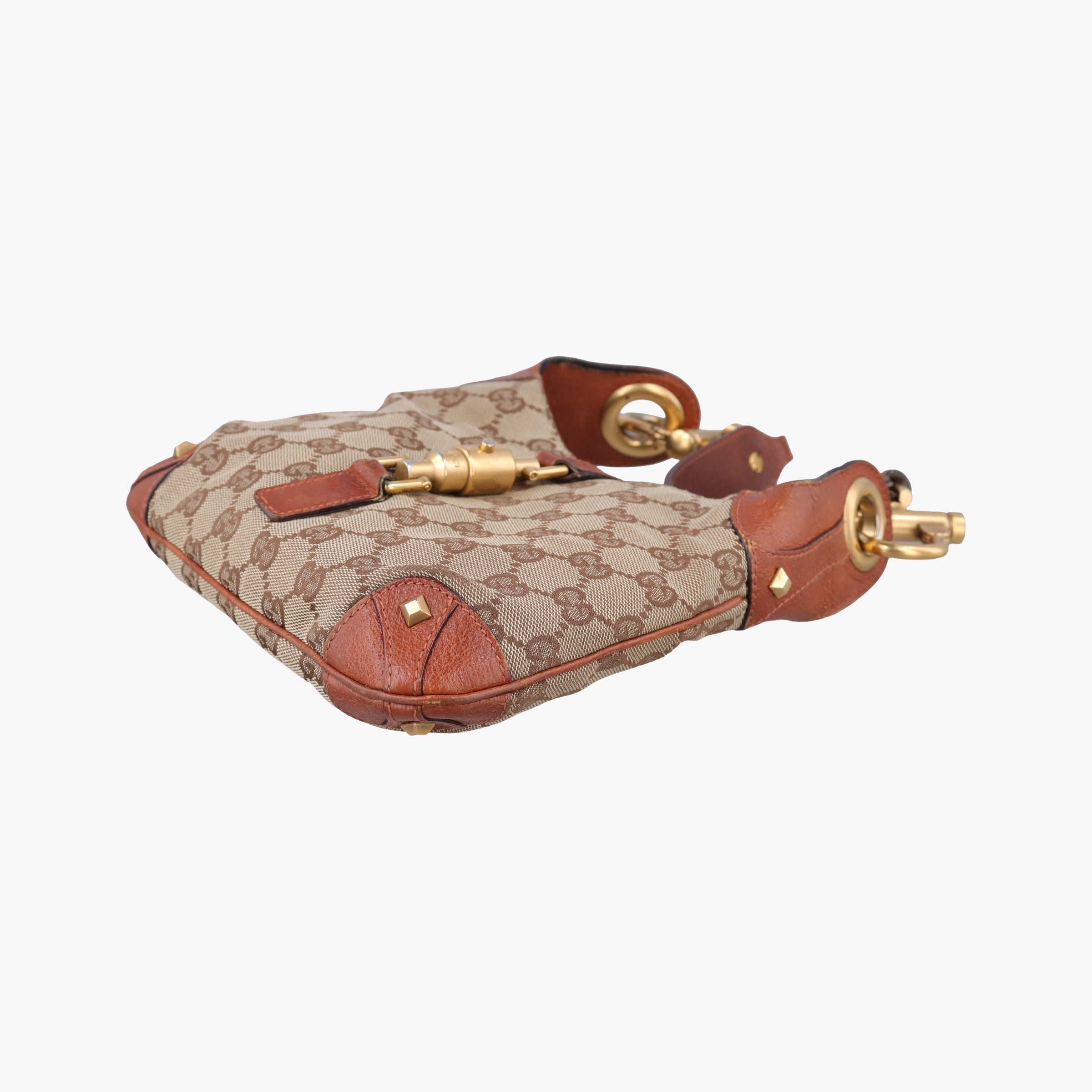 Pre-owned Gucci Piston Lock Jackie Hobo Beige x Brown canvas×leather 120885 shoulderbag | stylenewstar