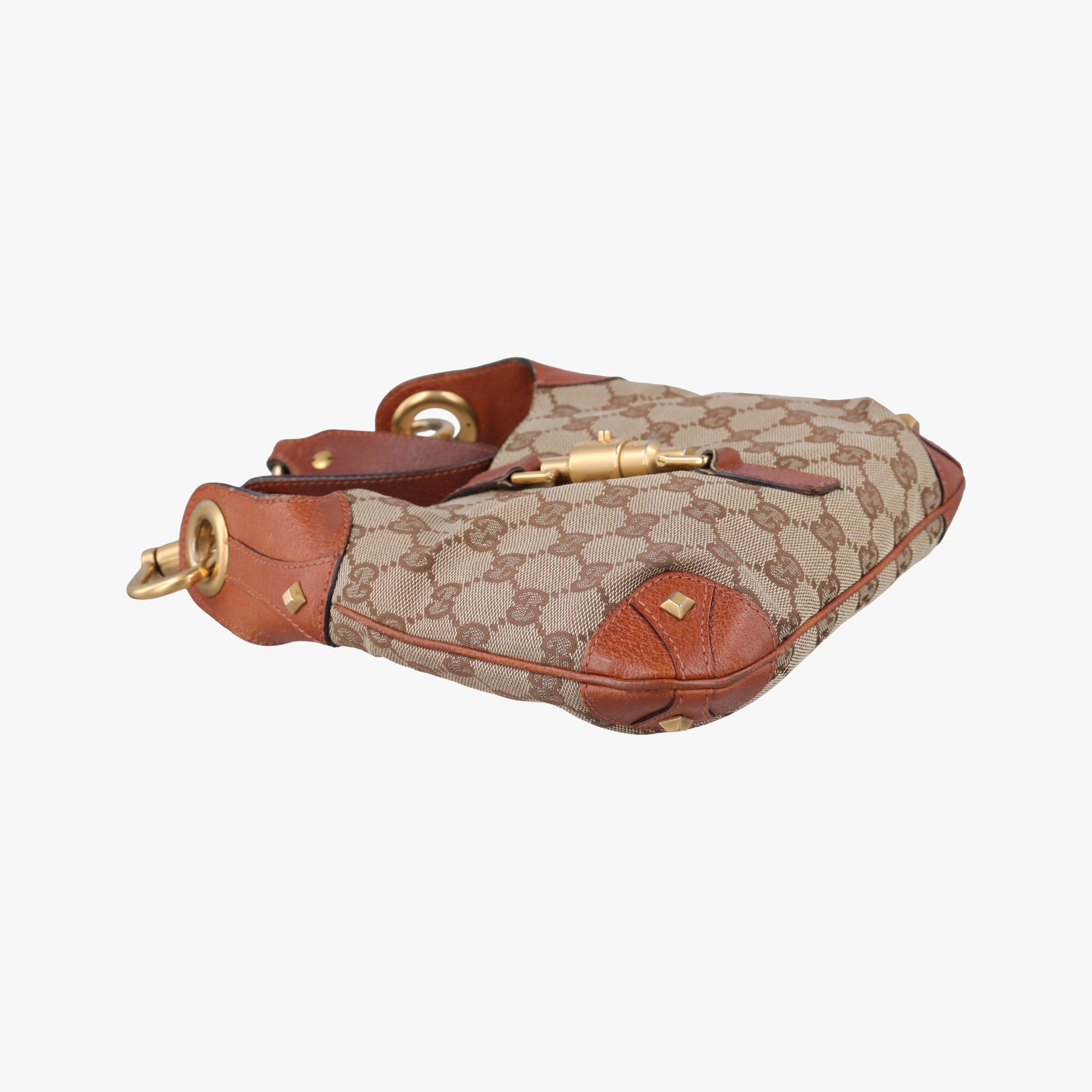 Pre-owned Gucci Piston Lock Jackie Hobo Beige x Brown canvas×leather 120885 shoulderbag | stylenewstar