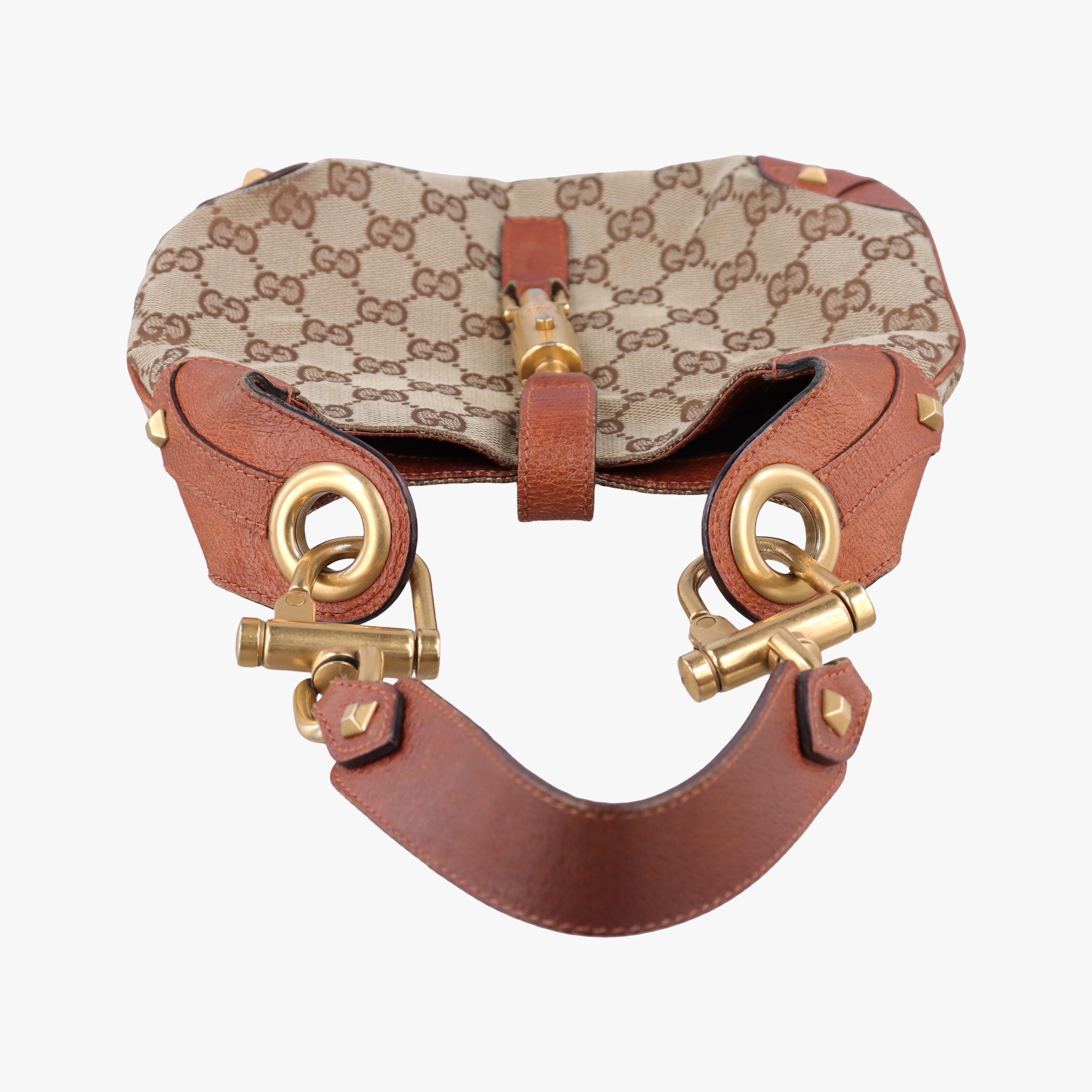 Pre-owned Gucci Piston Lock Jackie Hobo Beige x Brown canvas×leather 120885 shoulderbag | stylenewstar