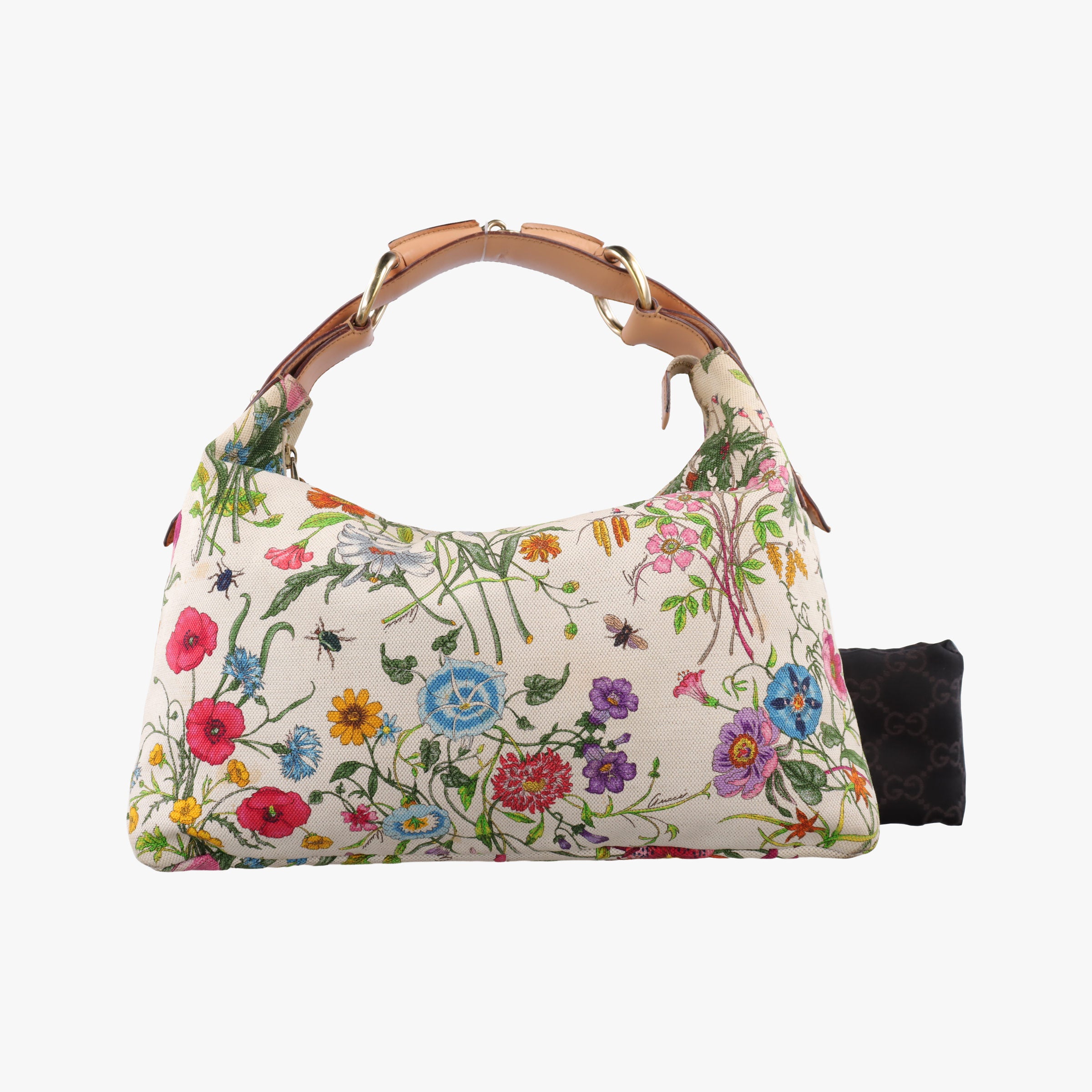 Pre-owned Gucci horsebit hobo White×Multicolour canvas×leather 115867 handbag | stylenewstar