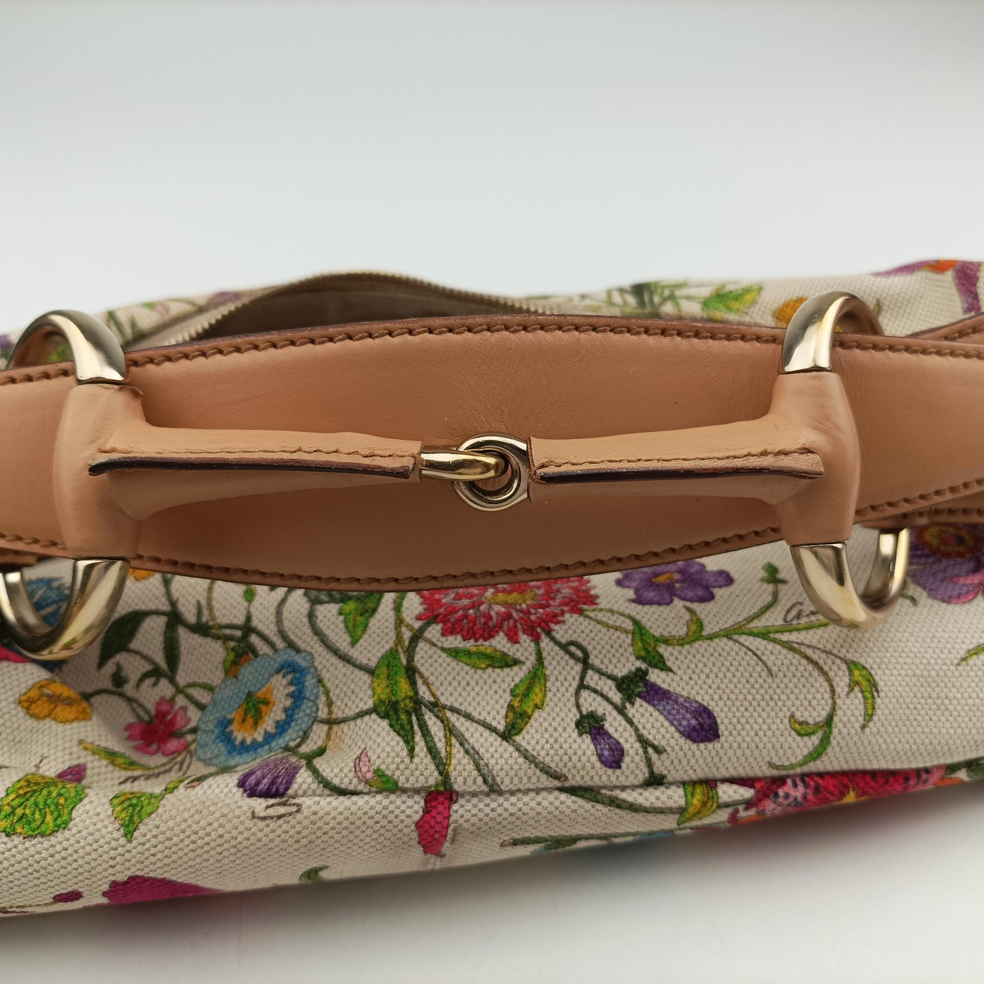 Pre-owned Gucci horsebit hobo White×Multicolour canvas×leather 115867 handbag | stylenewstar