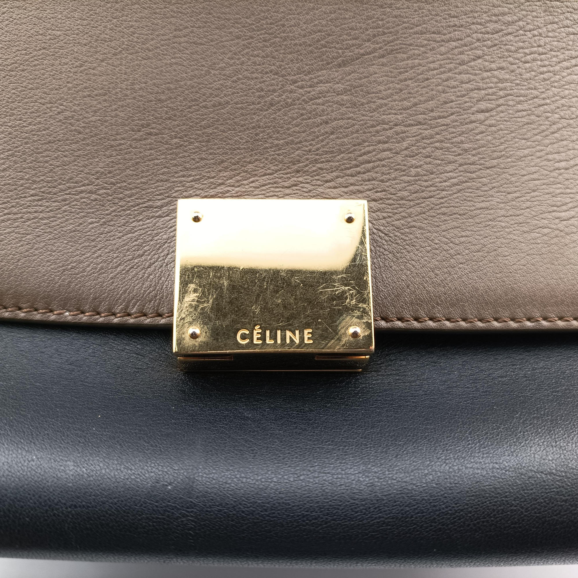 Pre-owned Celine Trapeze Brown×Black×Blue Suede × leather  shoulderbag | stylenewstar