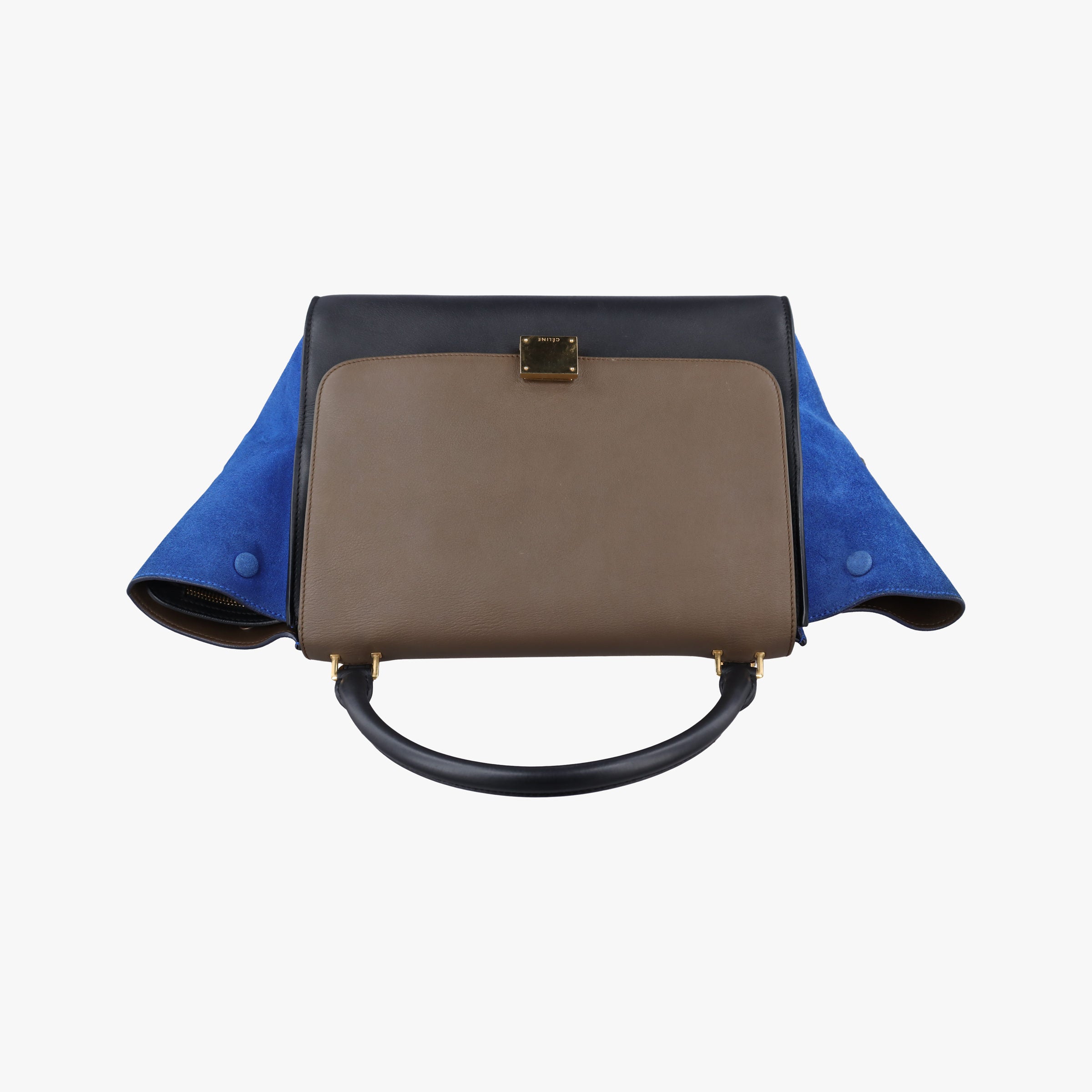 Pre-owned Celine Trapeze Brown×Black×Blue Suede × leather  shoulderbag | stylenewstar