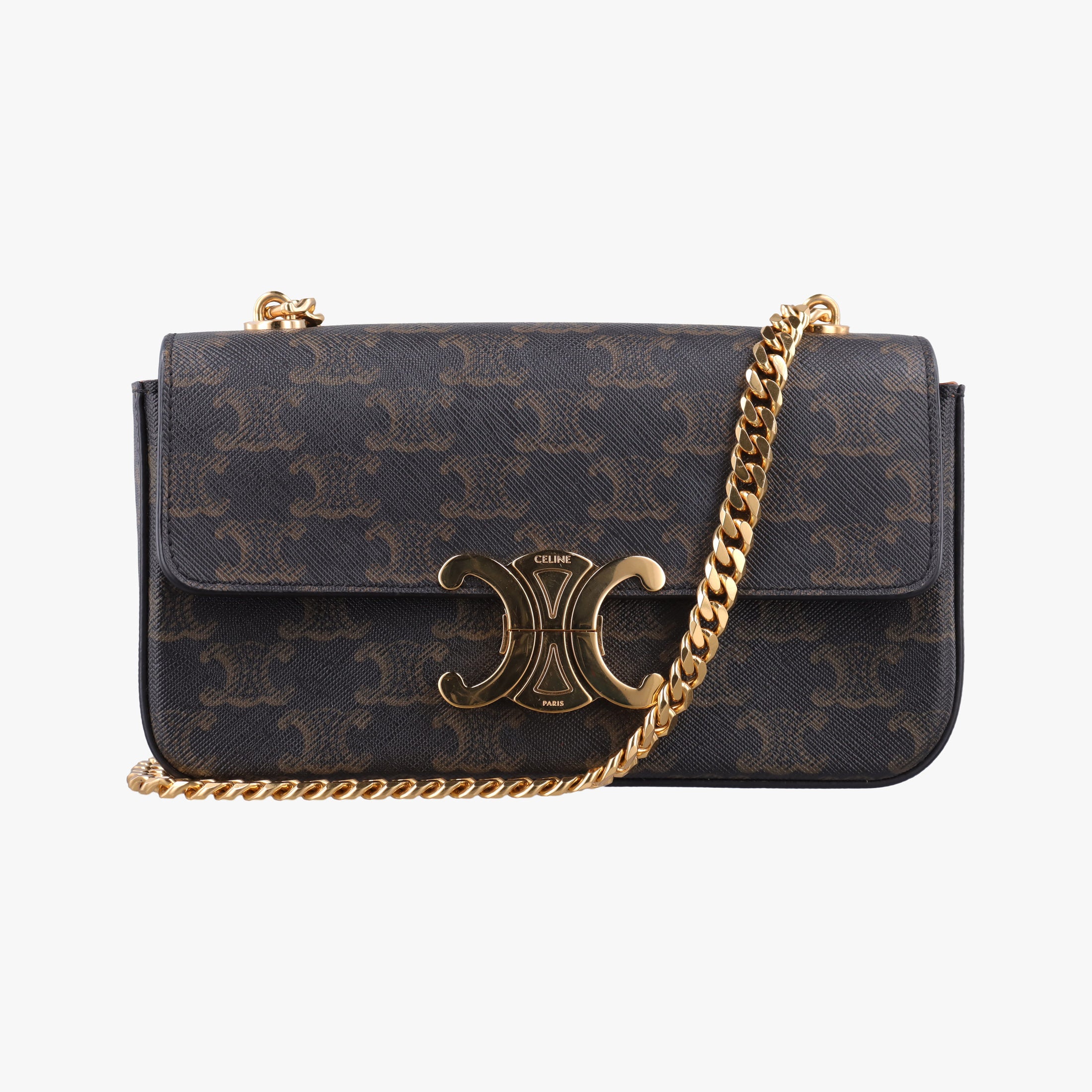 Pre-owned Celine Claude Triomphe Brown PVC coated canvas  shoulderbag | stylenewstar