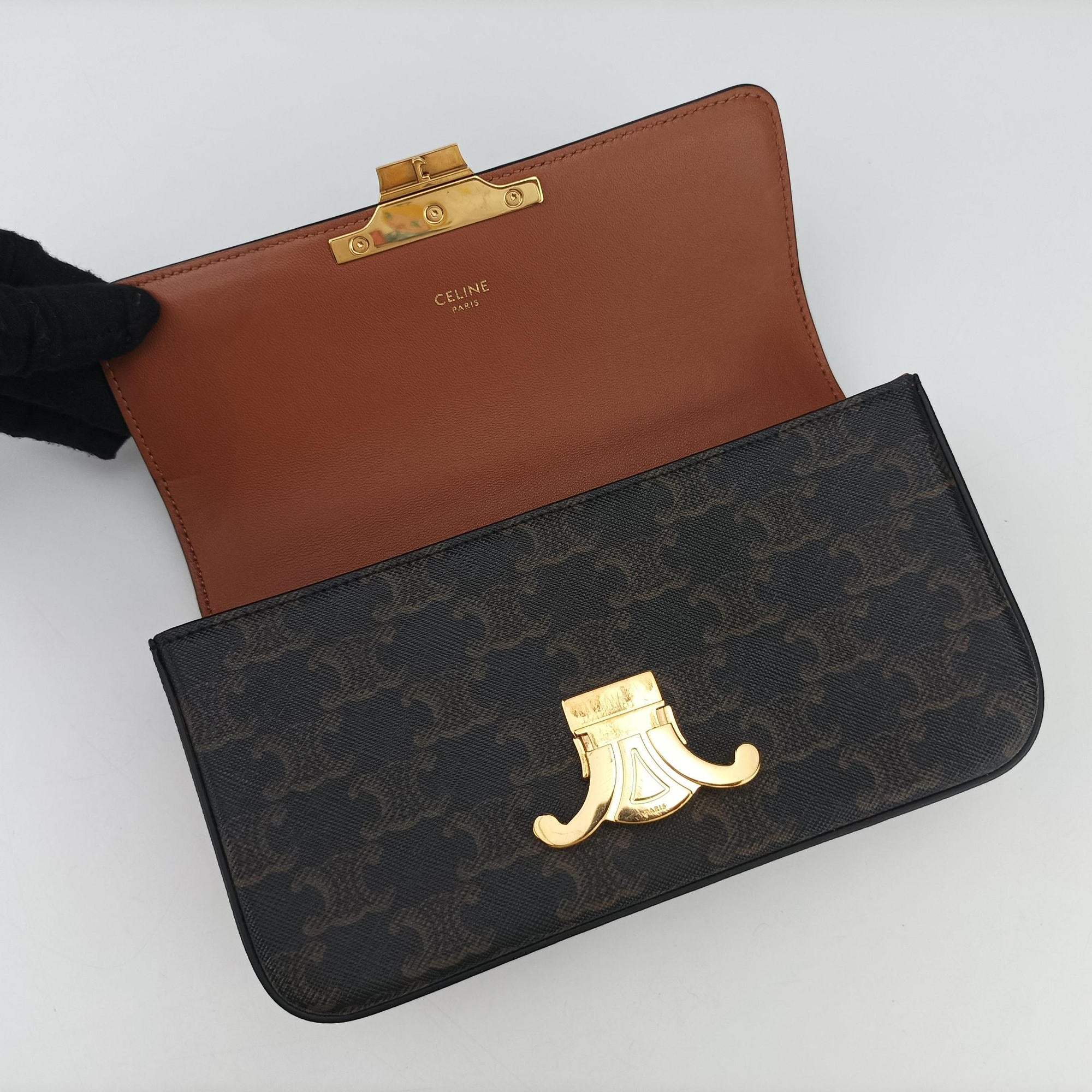 Pre-owned Celine Claude Triomphe Brown PVC coated canvas  shoulderbag | stylenewstar