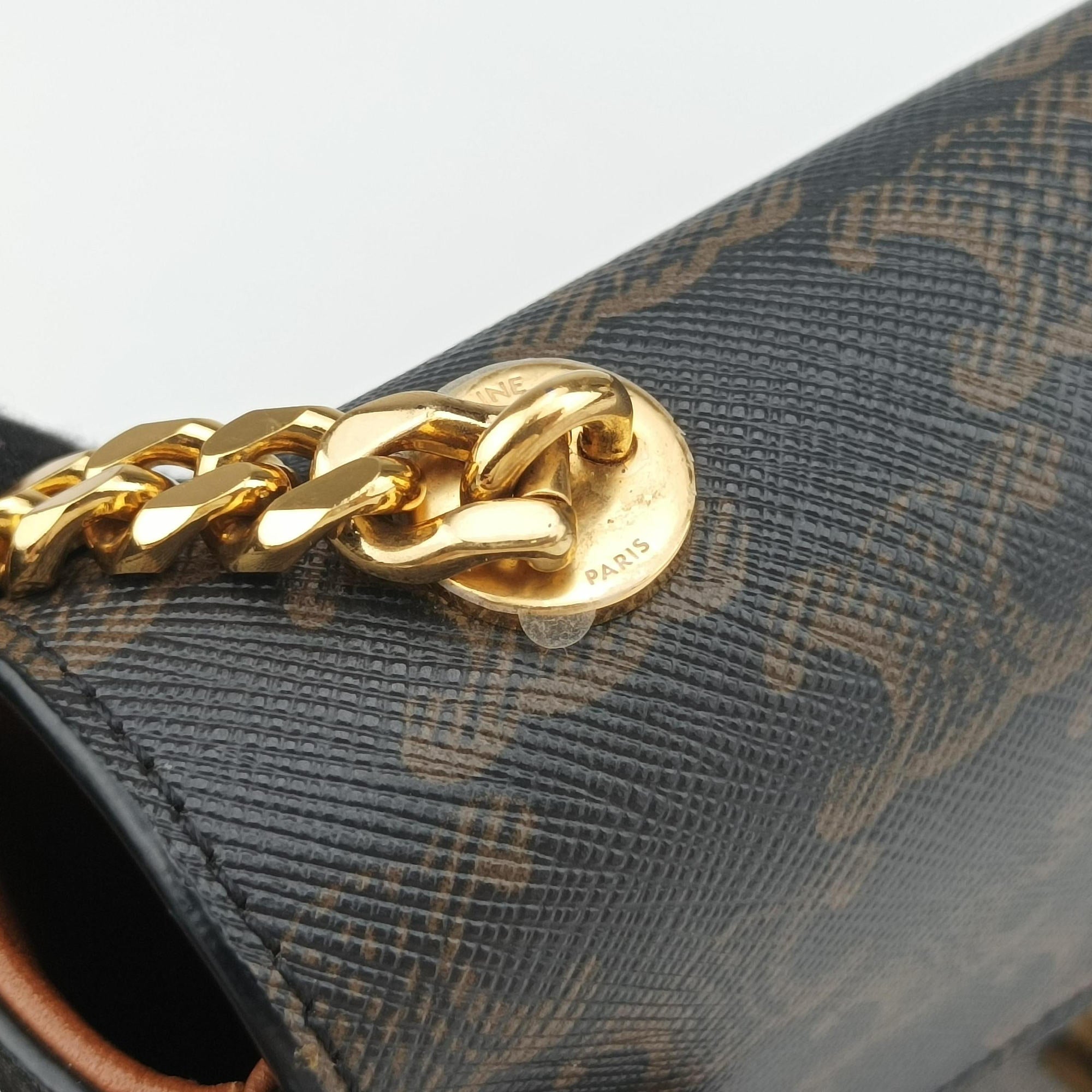 Pre-owned Celine Claude Triomphe Brown PVC coated canvas  shoulderbag | stylenewstar