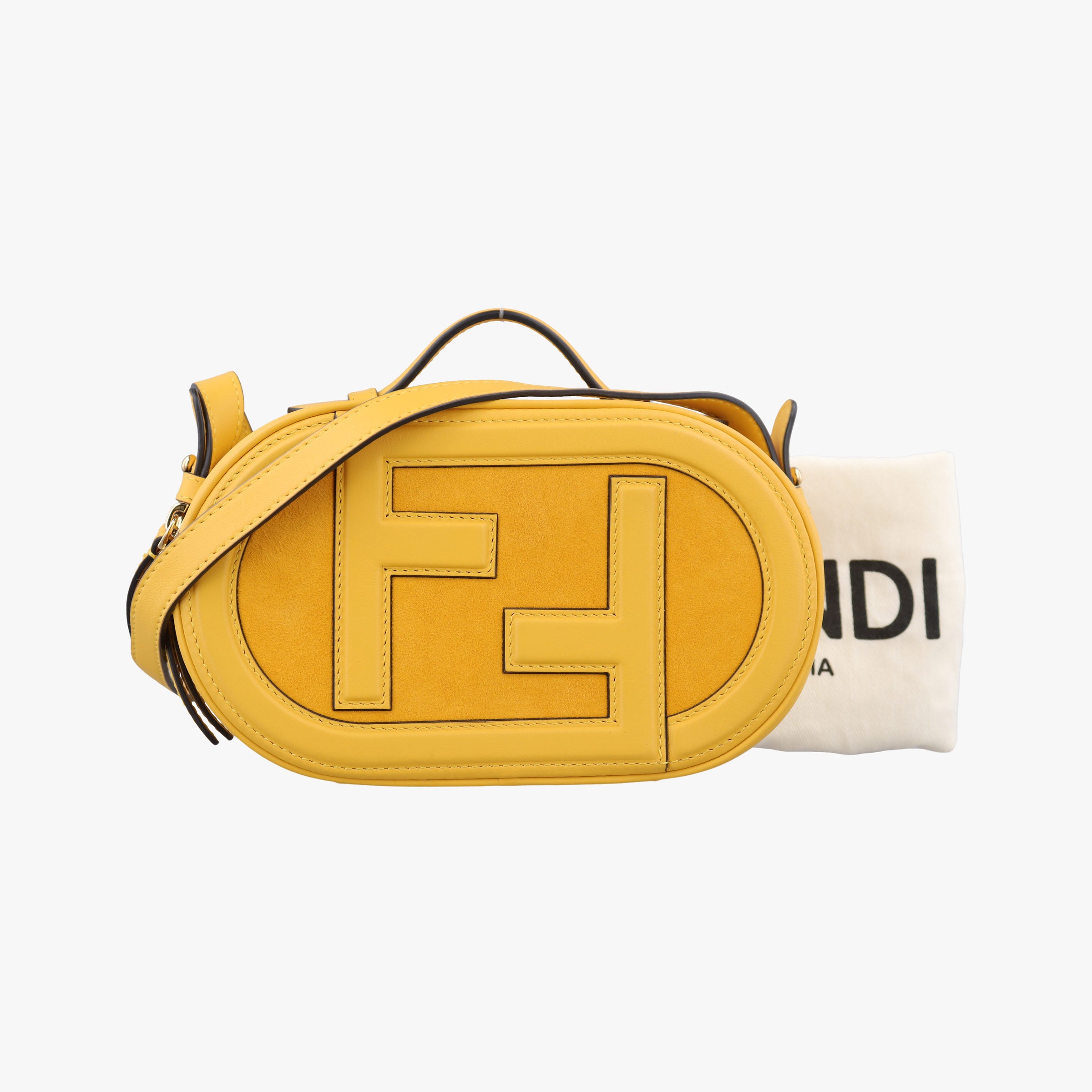 Pre-owned Fendi Aurock Camera Case Mini Yellow Suede × Leather 8BS058 shoulderbag | stylenewstar