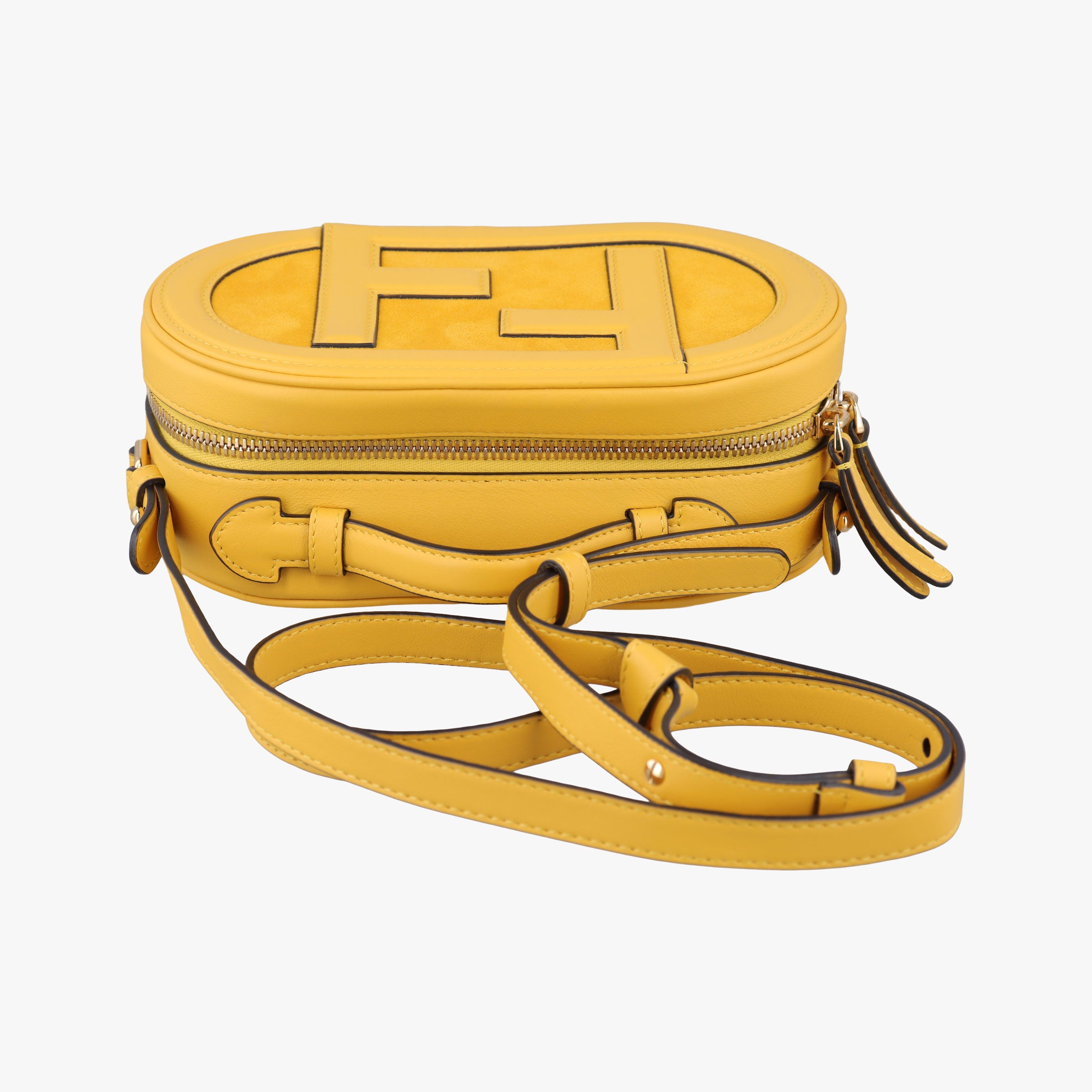 Pre-owned Fendi Aurock Camera Case Mini Yellow Suede × Leather 8BS058 shoulderbag | stylenewstar