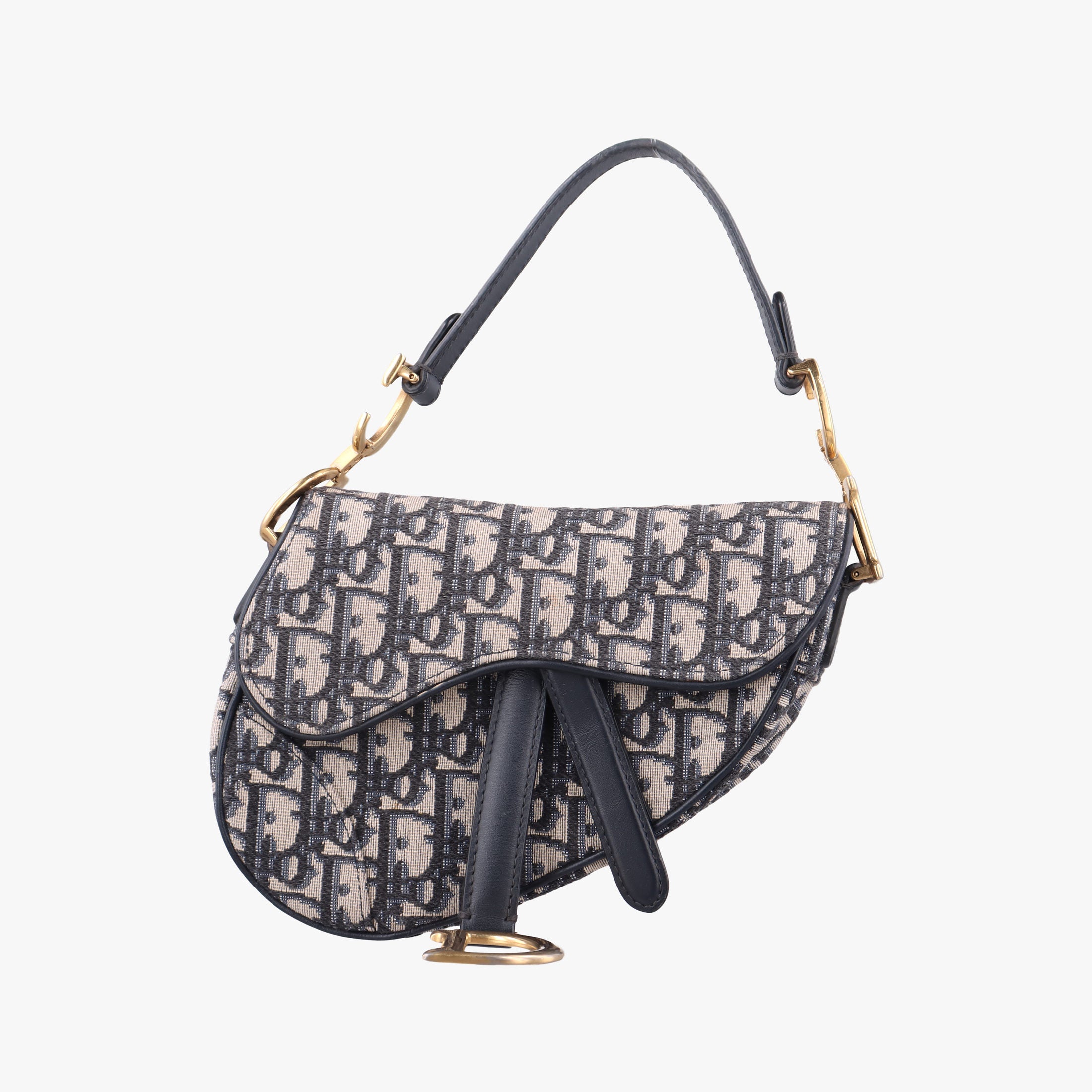 Pre-owned Christian Dior Saddle Navy×grey Jacquard × Leather  handbag | stylenewstar