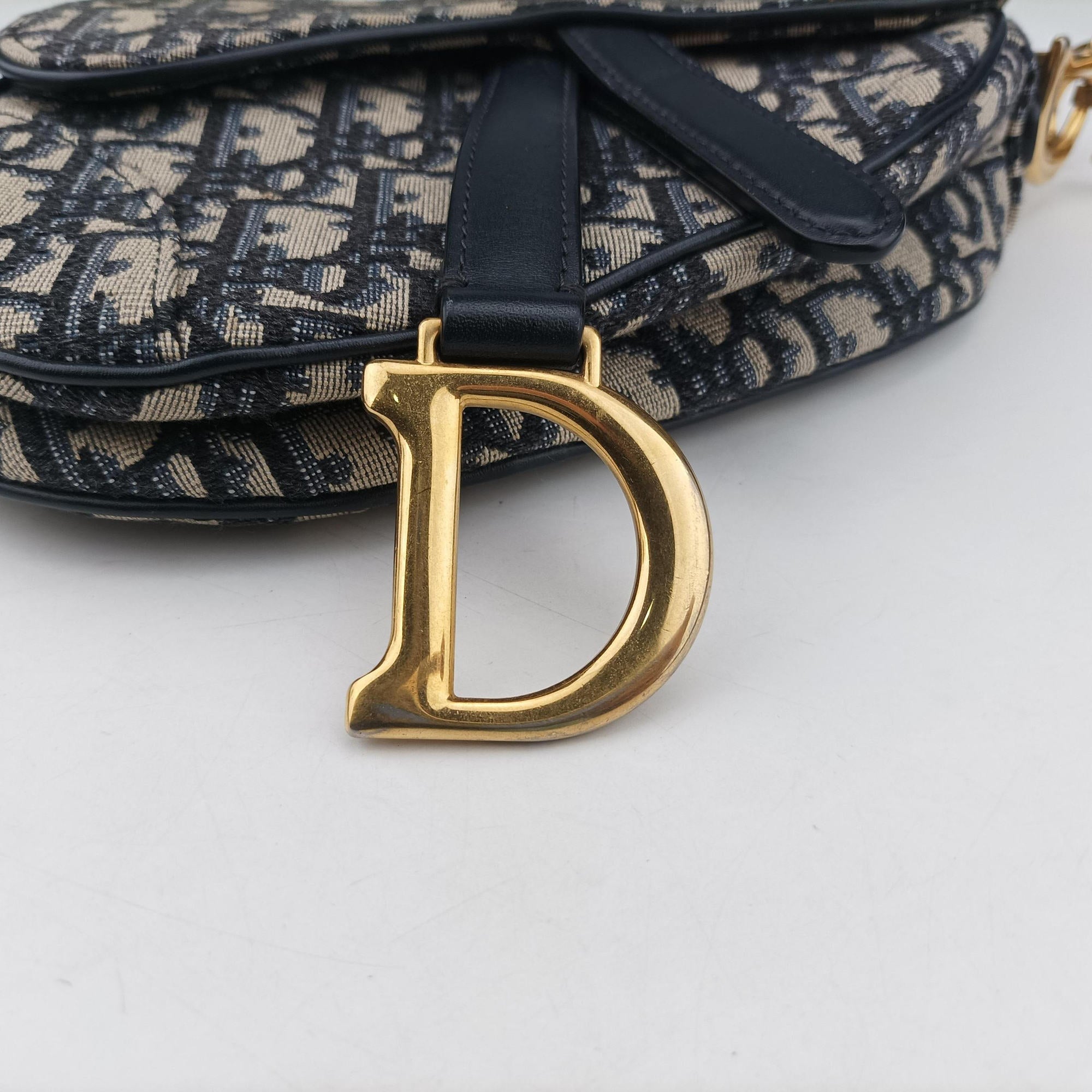 Pre-owned Christian Dior Saddle Navy×grey Jacquard × Leather  handbag | stylenewstar