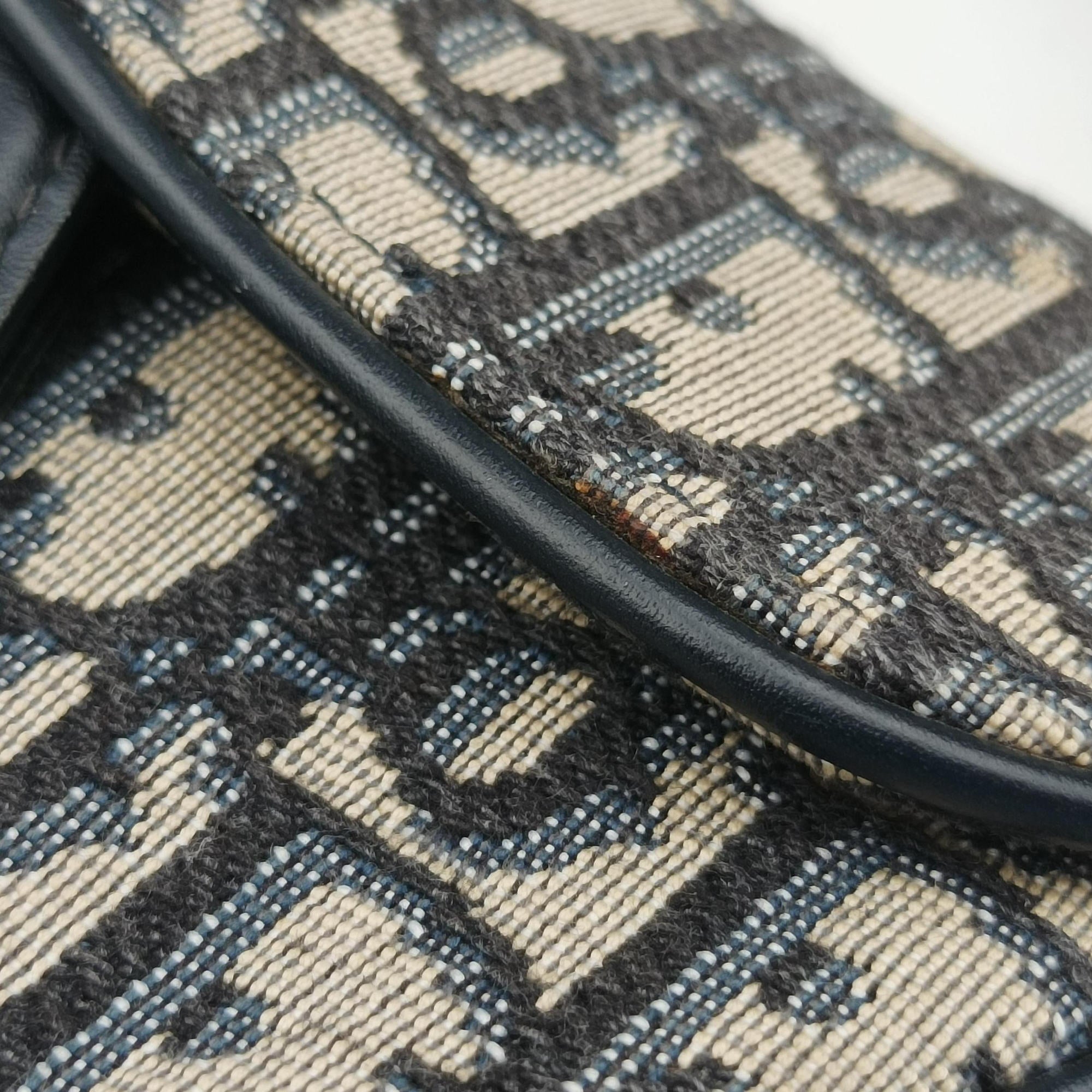 Pre-owned Christian Dior Saddle Navy×grey Jacquard × Leather  handbag | stylenewstar