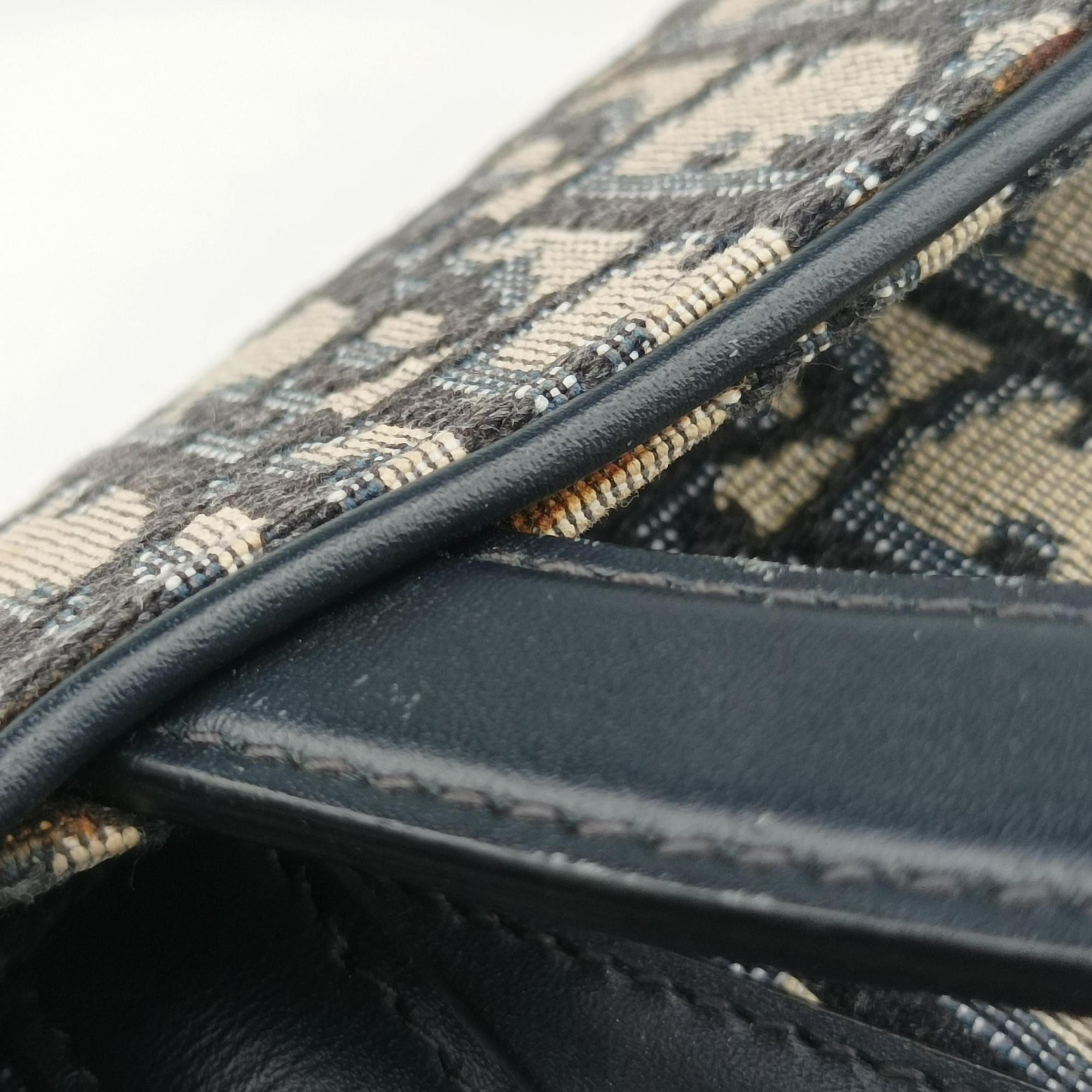 Pre-owned Christian Dior Saddle Navy×grey Jacquard × Leather  handbag | stylenewstar