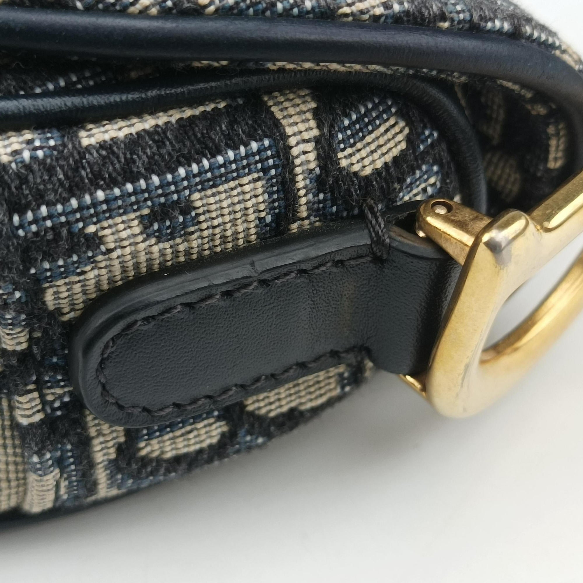 Pre-owned Christian Dior Saddle Navy×grey Jacquard × Leather  handbag | stylenewstar
